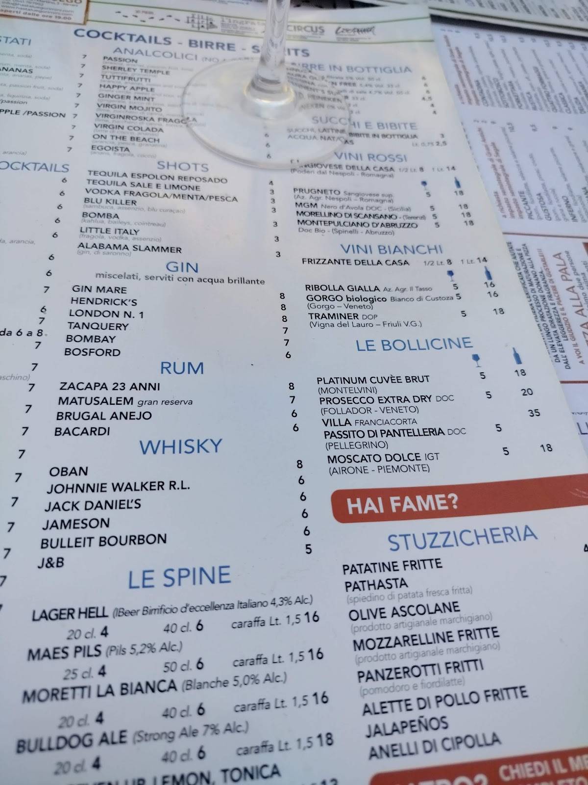 Menu di Hasta Luego 
