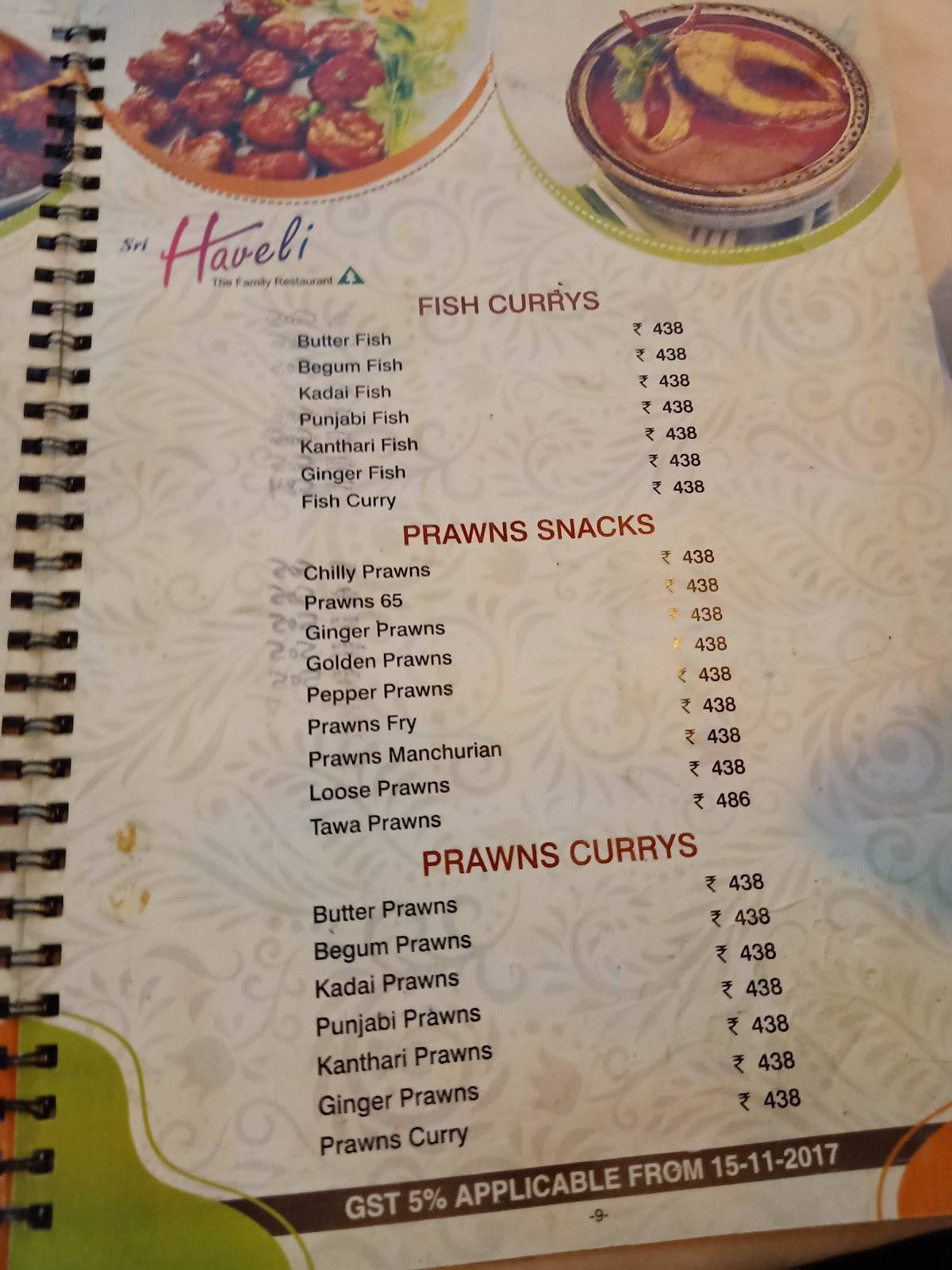 Haveli Family Restaurant menu