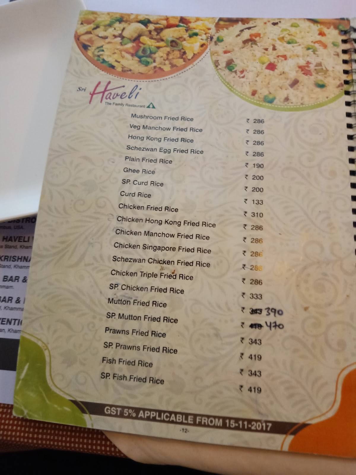 Haveli Family Restaurant menu