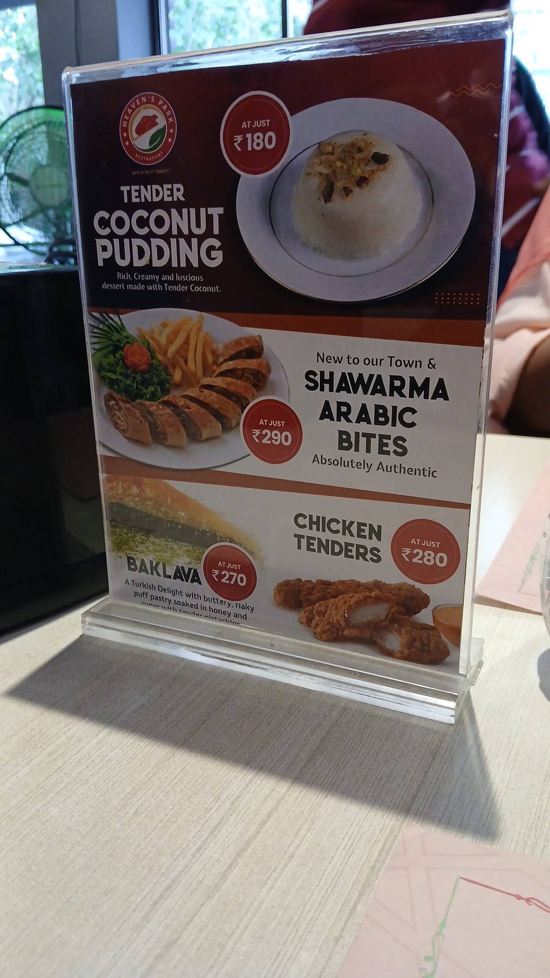 Heaven’s Park Arabian Multi Cuisine Restaurant Chennai menu