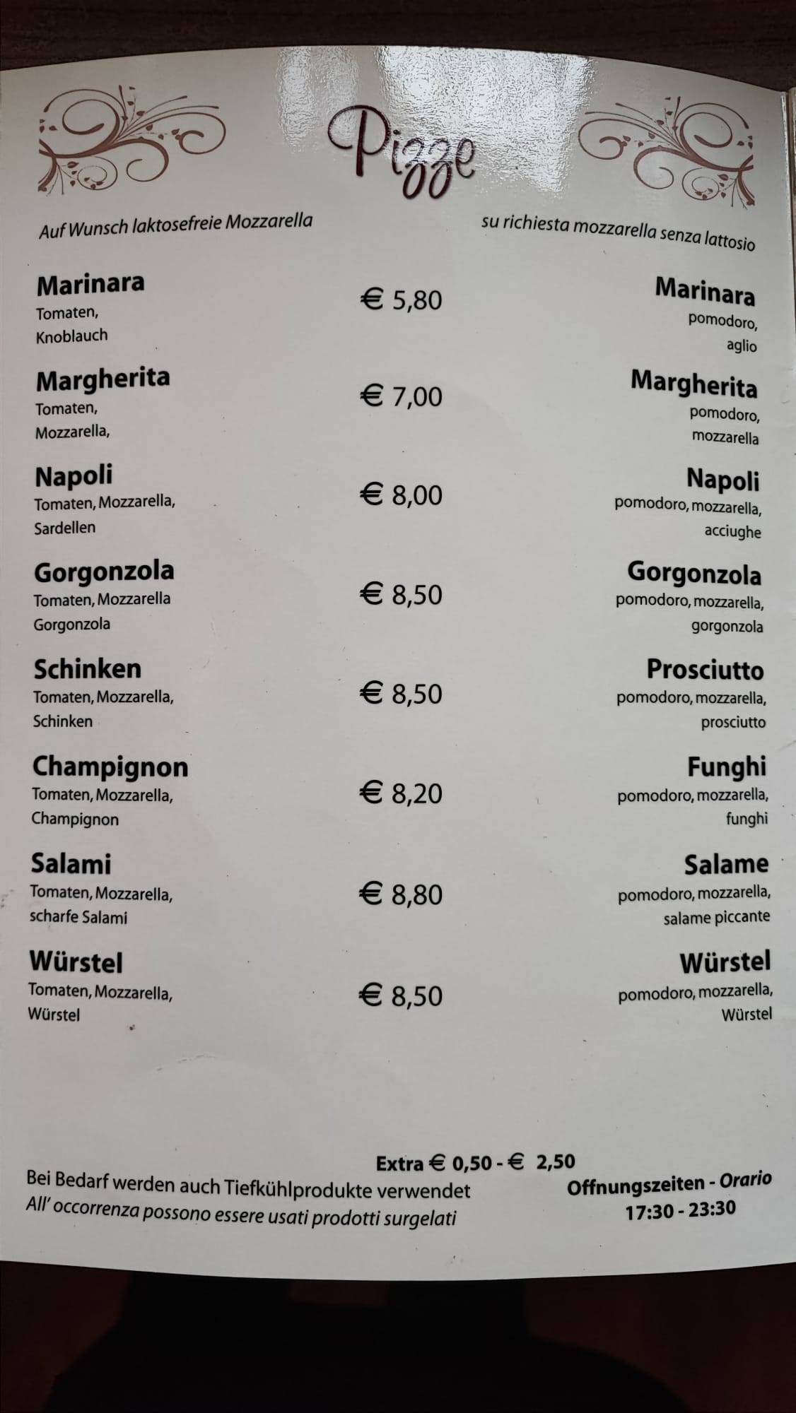 Menu di Pizzeria Heinz 