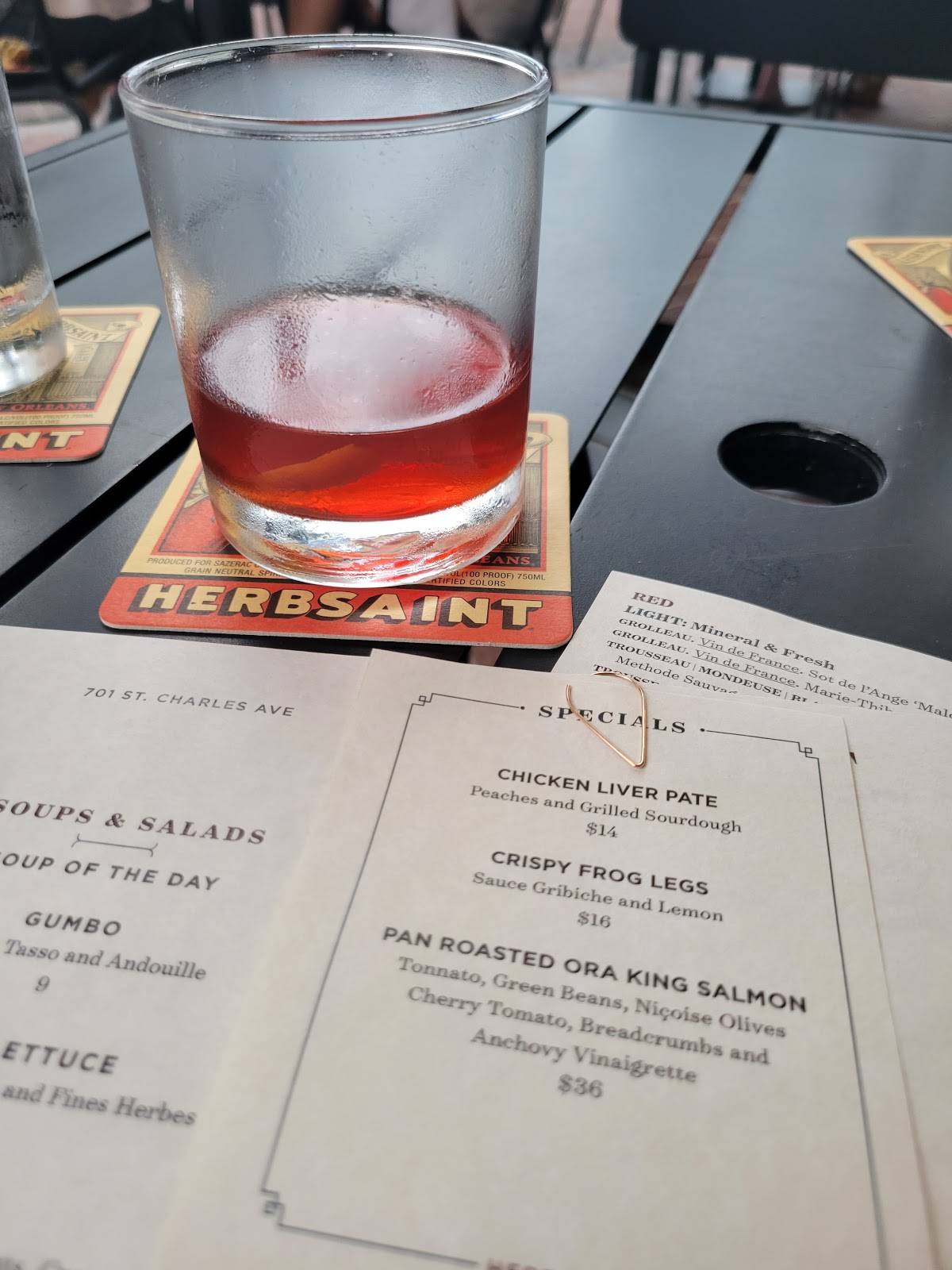 Menu at Herbsaint restaurant, New Orleans