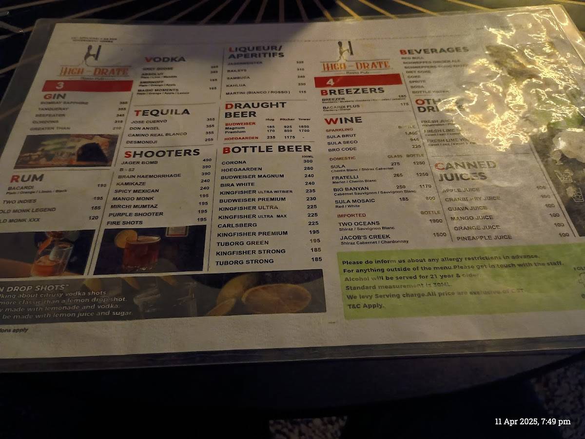 HighDrate Restopub Banashankari menu