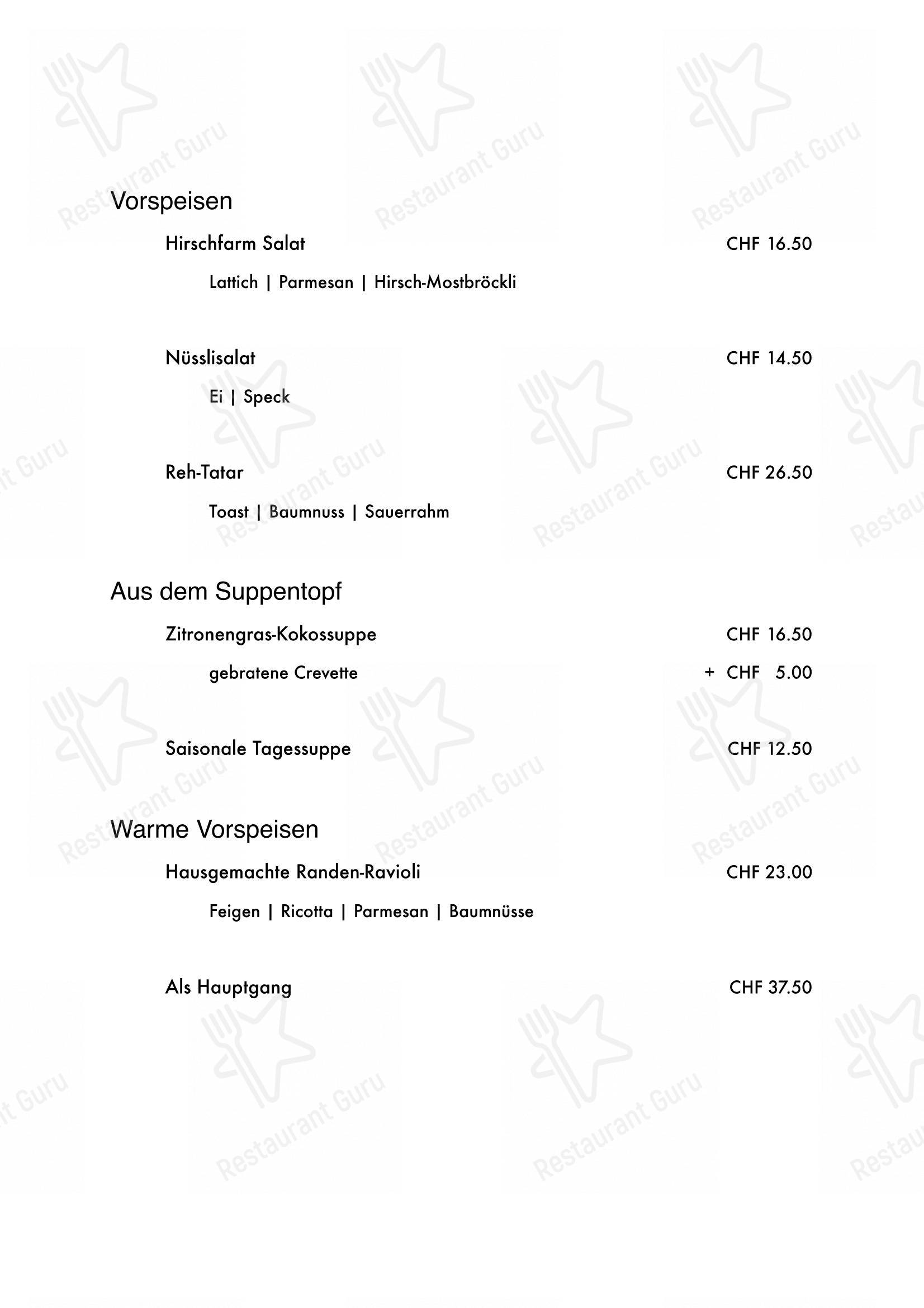 Hirschfarm Restaurant in Bäretswil - Menu