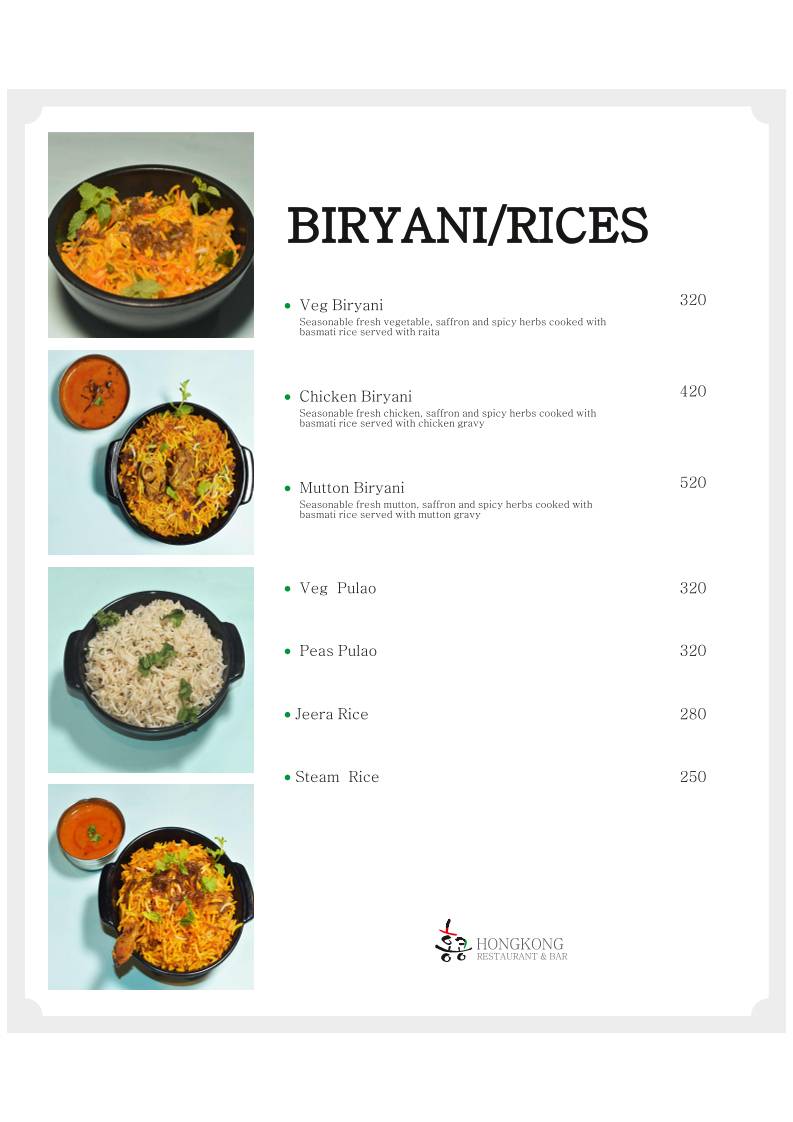 Hong Kong Restaurant & Bar (한국 식당) menu