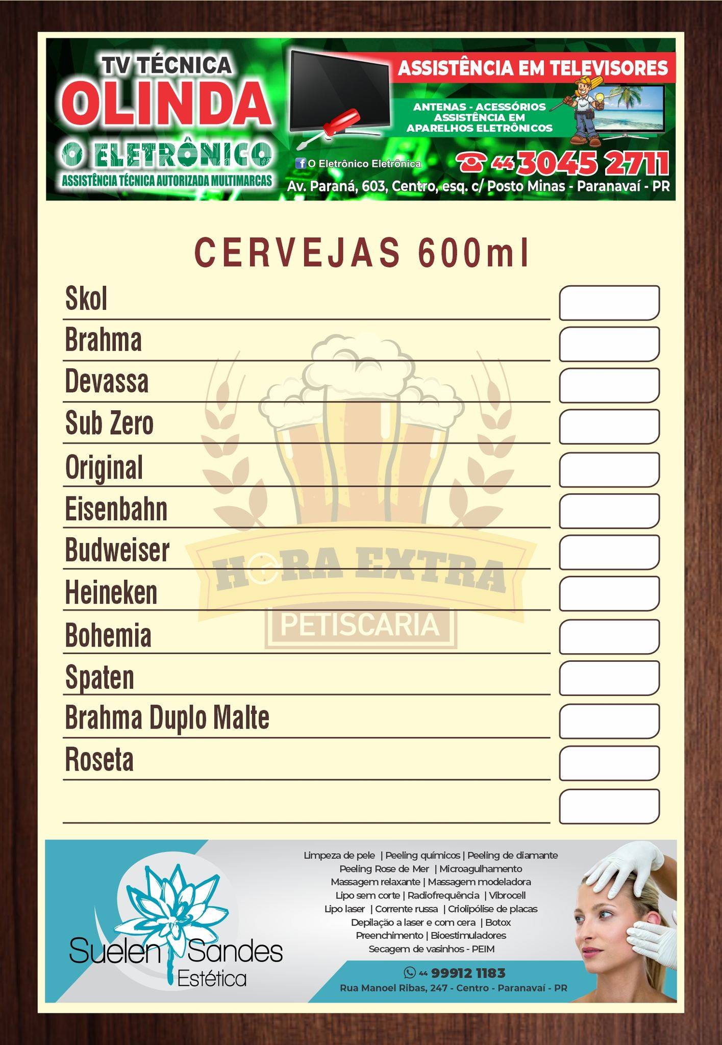 Hora Extra Petiscaria cardápio