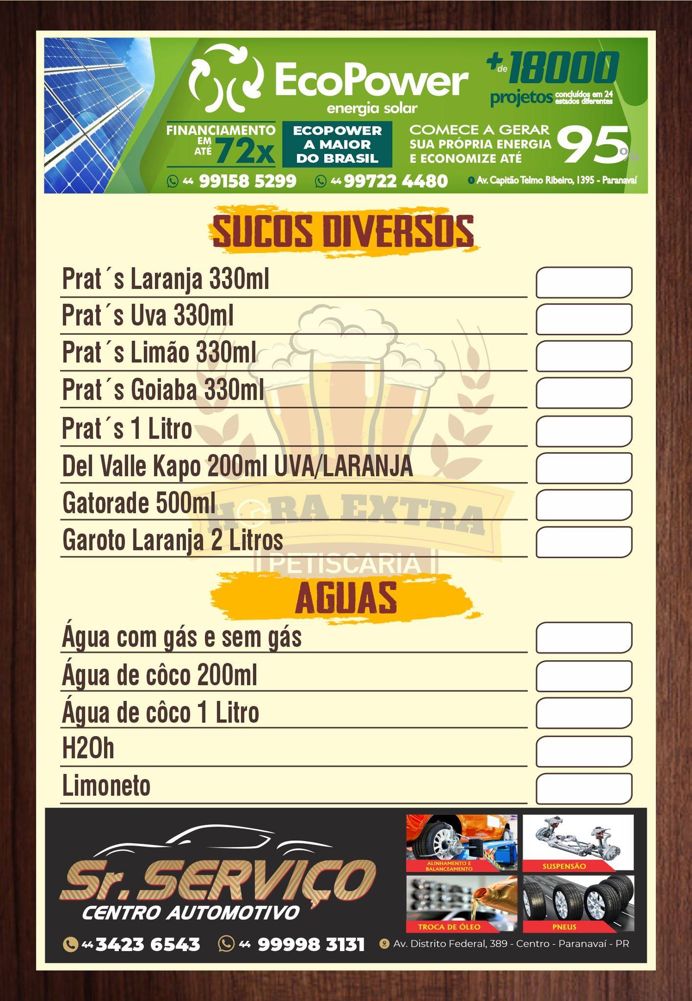 Hora Extra Petiscaria cardápio