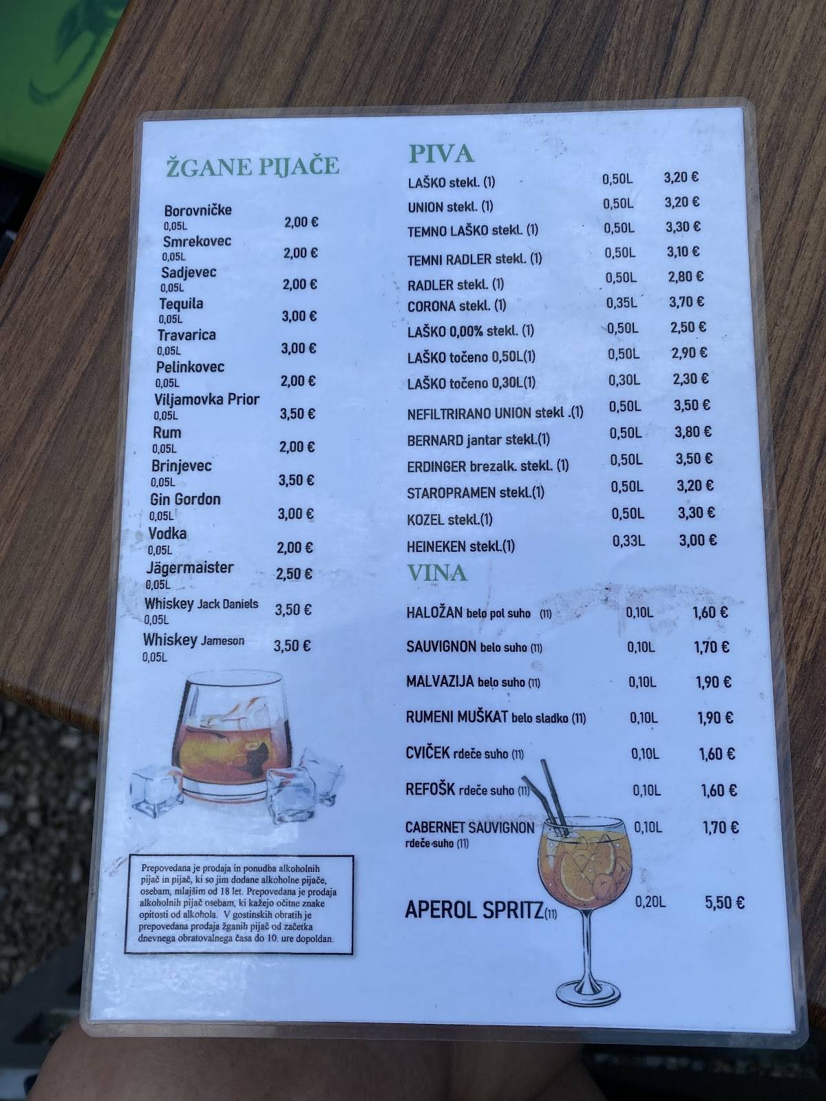 Menu di Hostel in picerija Špajza Mojstrana 