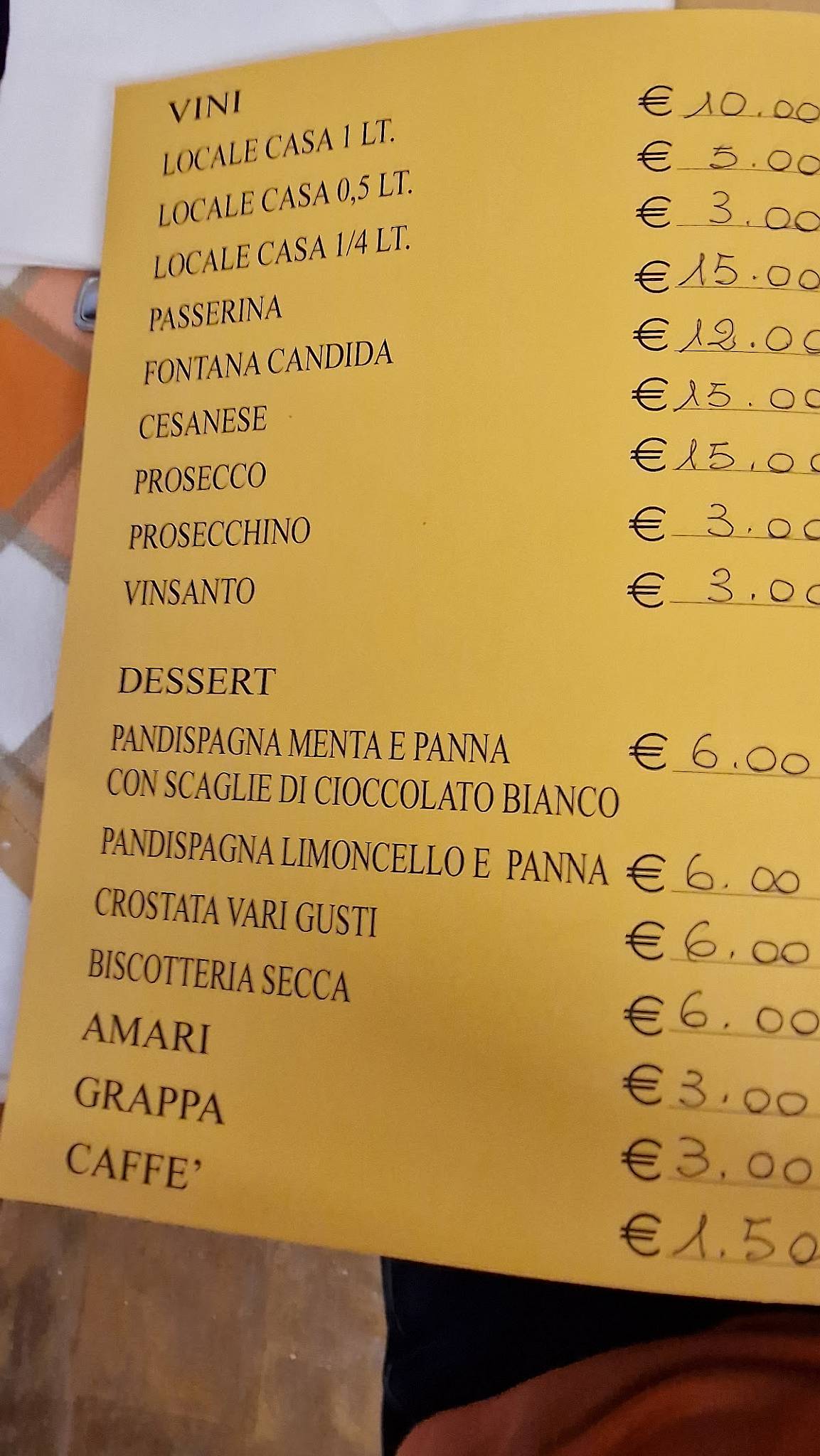 Menu di Hosteria Il Ciabattino 