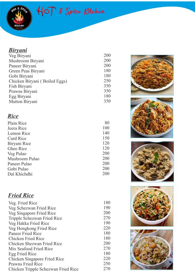 Hot And Spice Kitchen menu