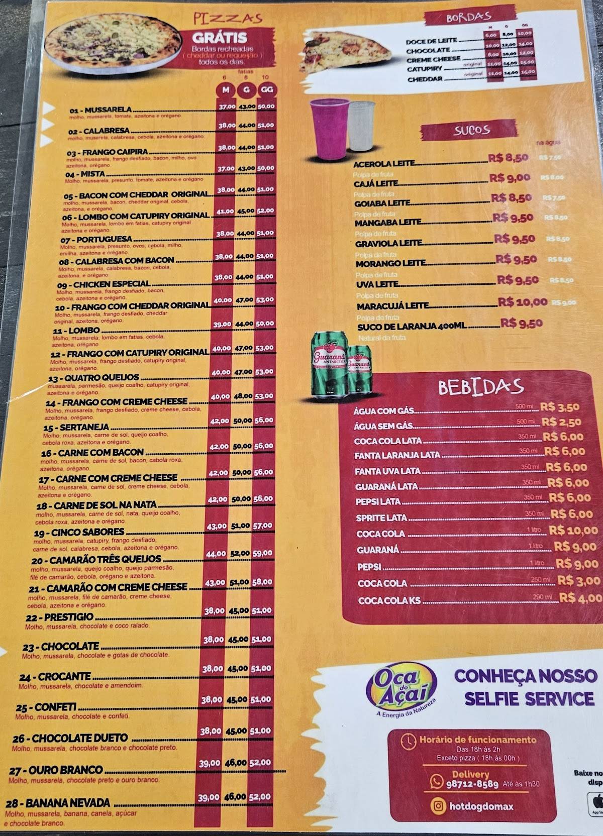 Hot Dog do Max cardápio