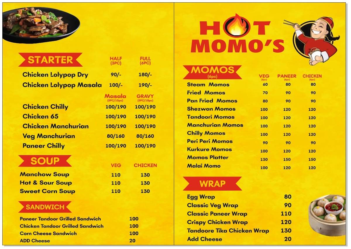 Hot Momo's & Burger menu