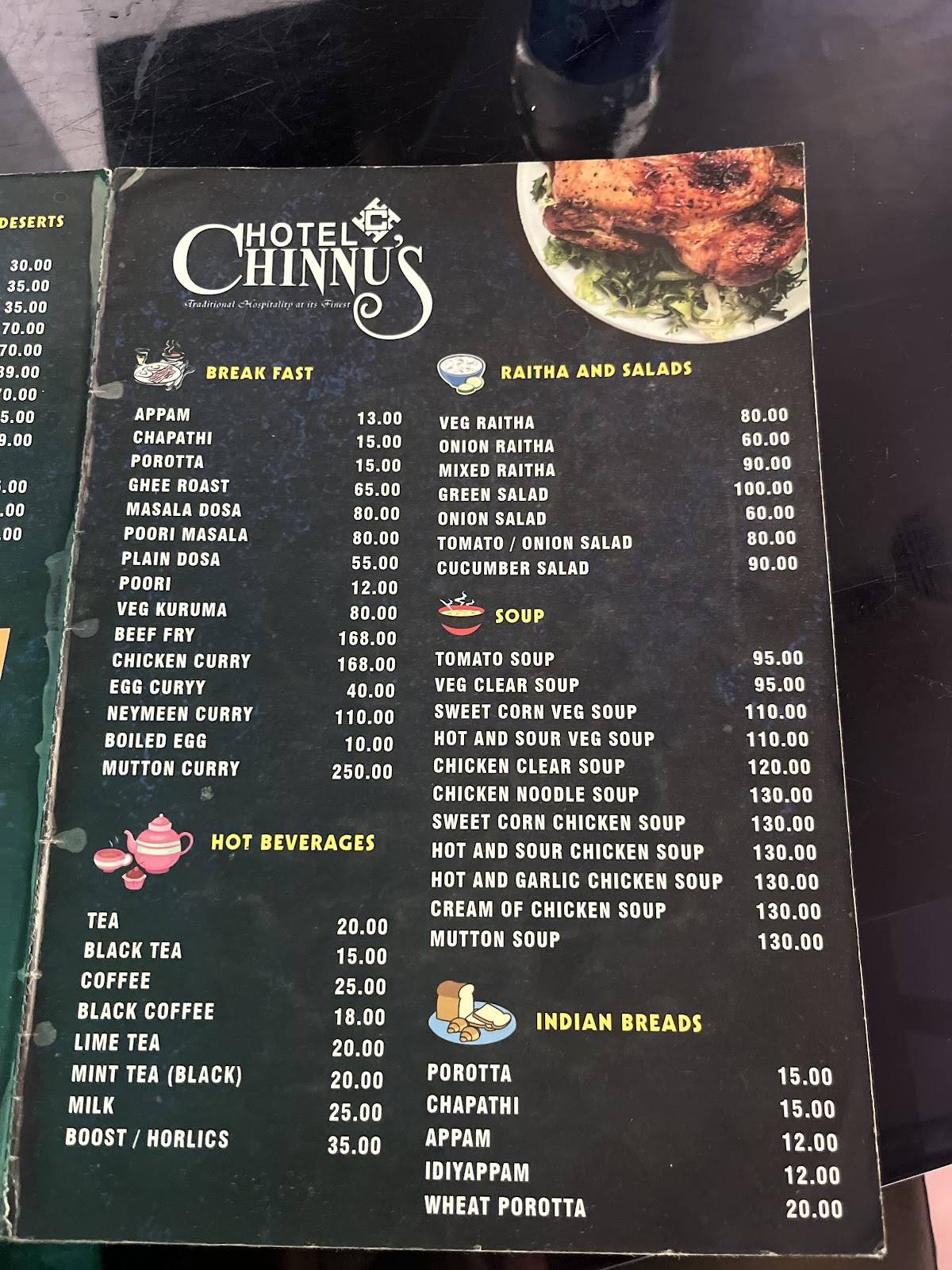 Hotel Chinnus menu