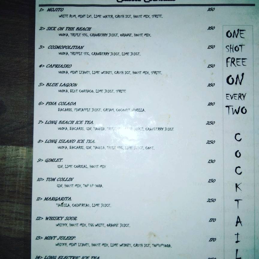 Hotel Meena, Bar & Restaurant menu