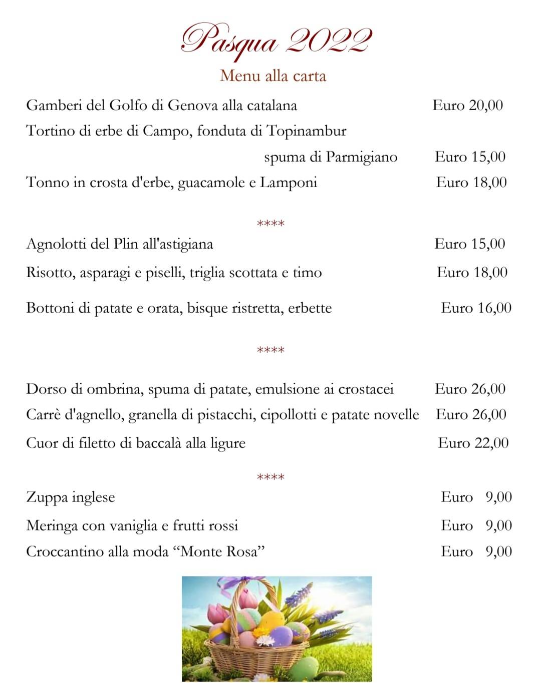 Menu di Hotel Monte Rosa 