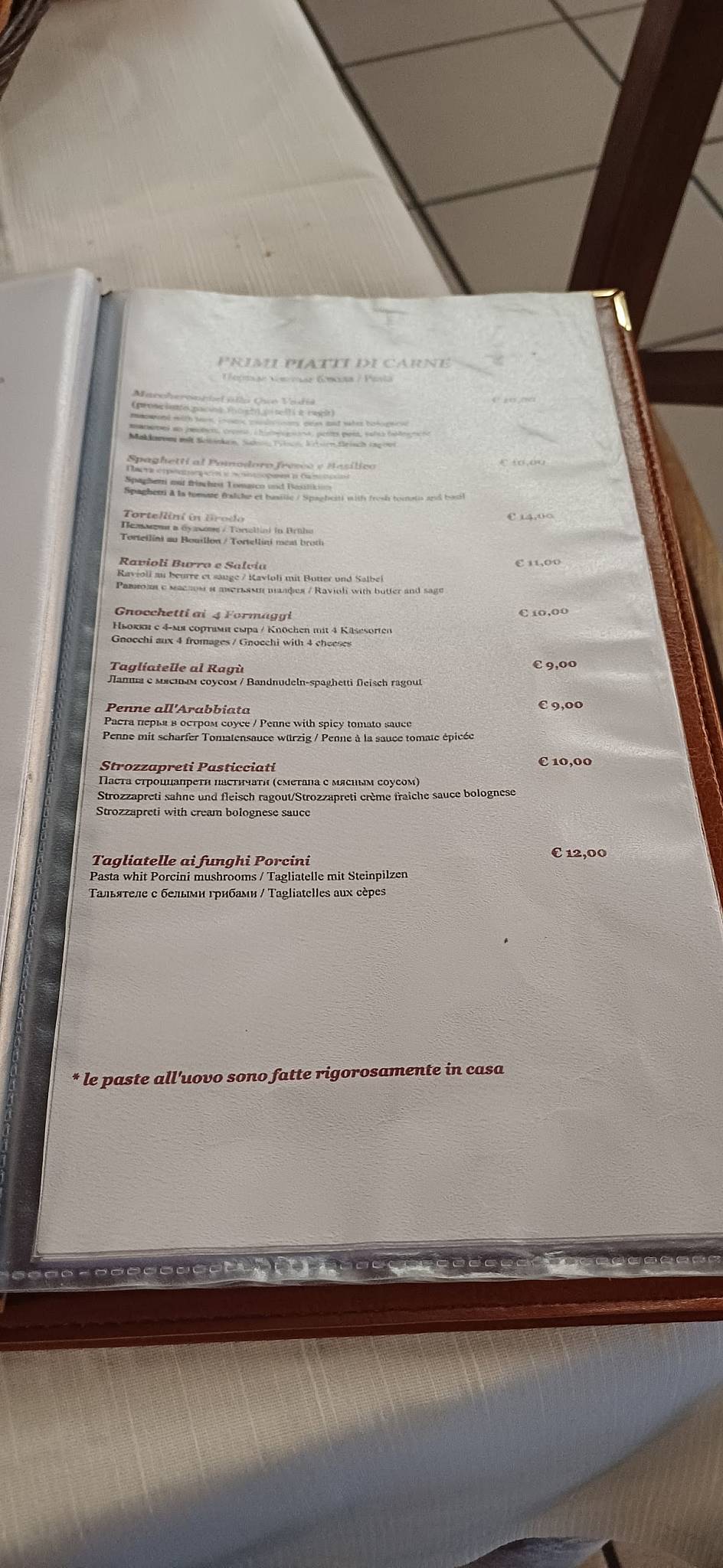 Menu di Hotel Quo vadis? 