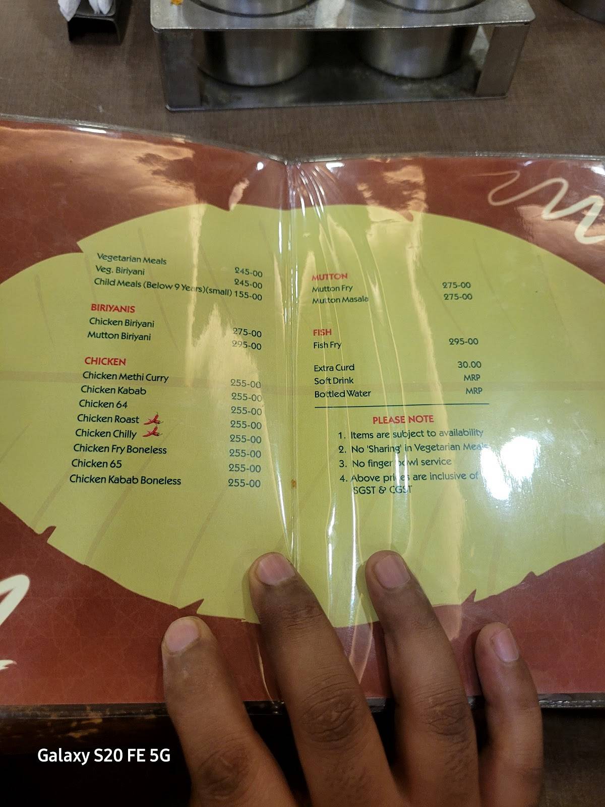 Hotel RRR Mysore menu