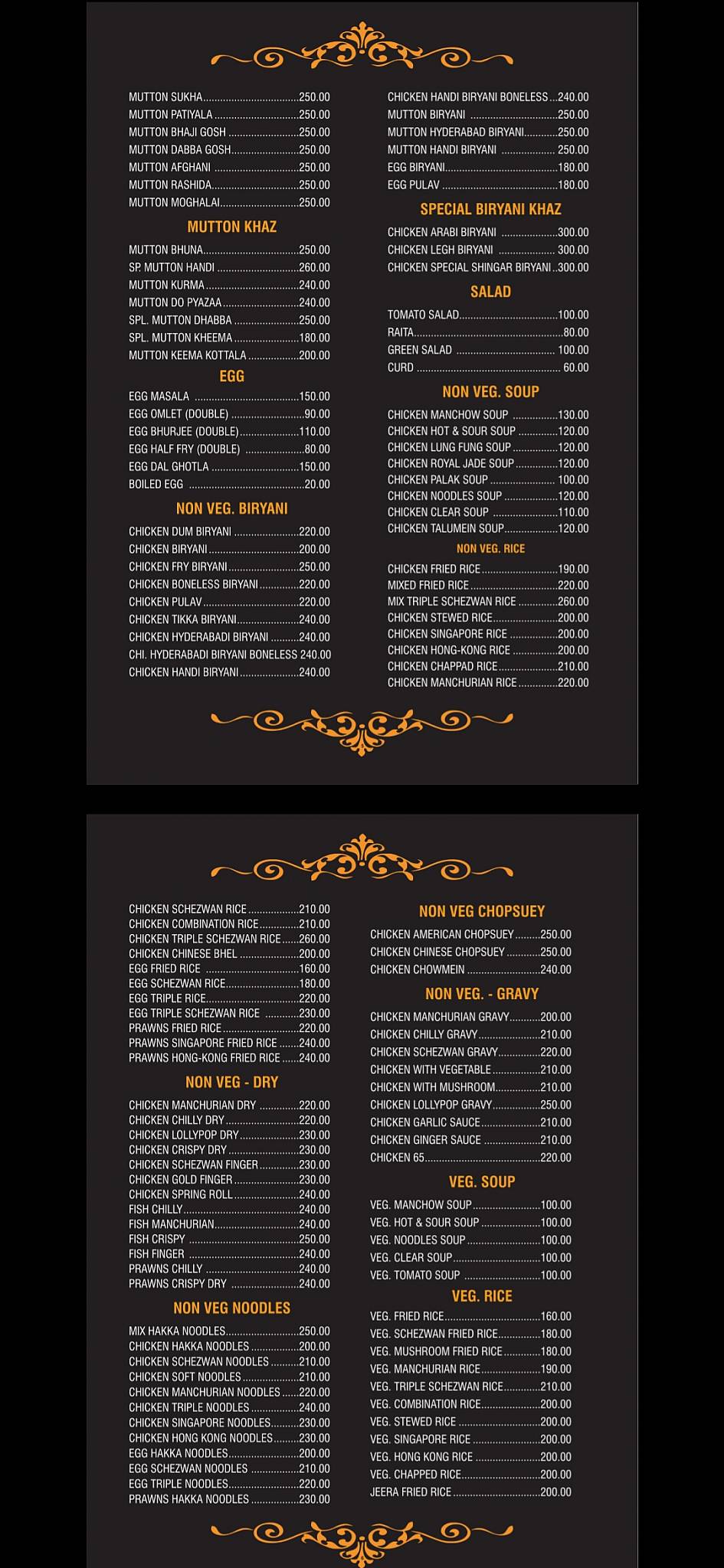 Hotel Shingar menu