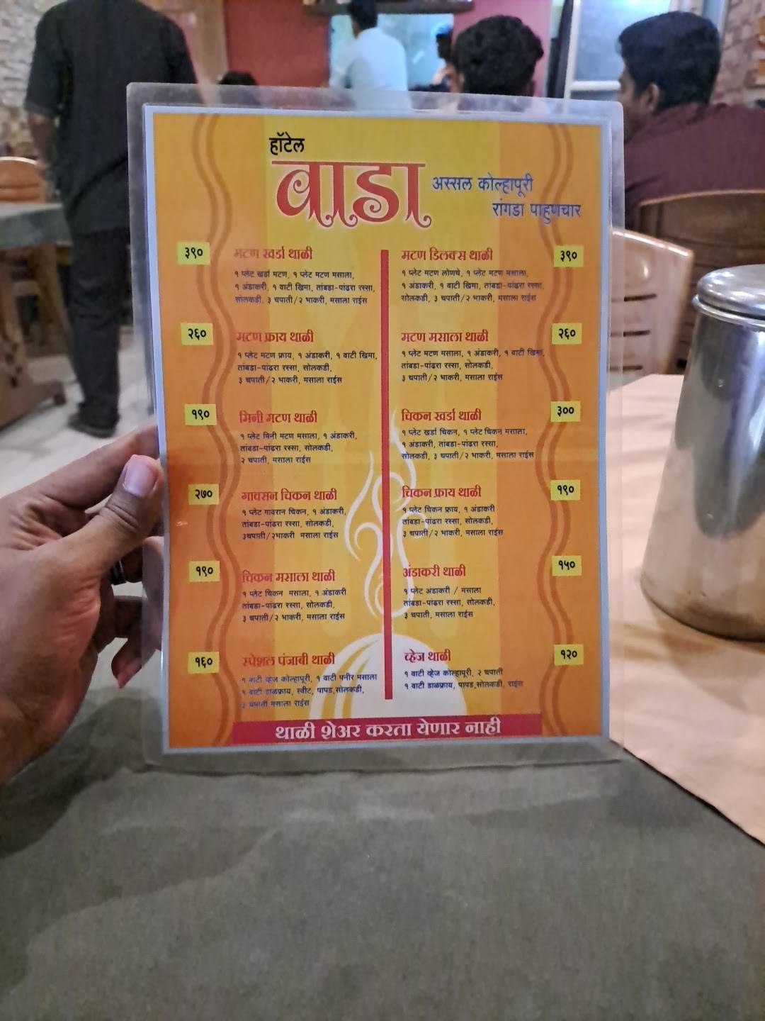 Hotel Wada, Kolhapur menu