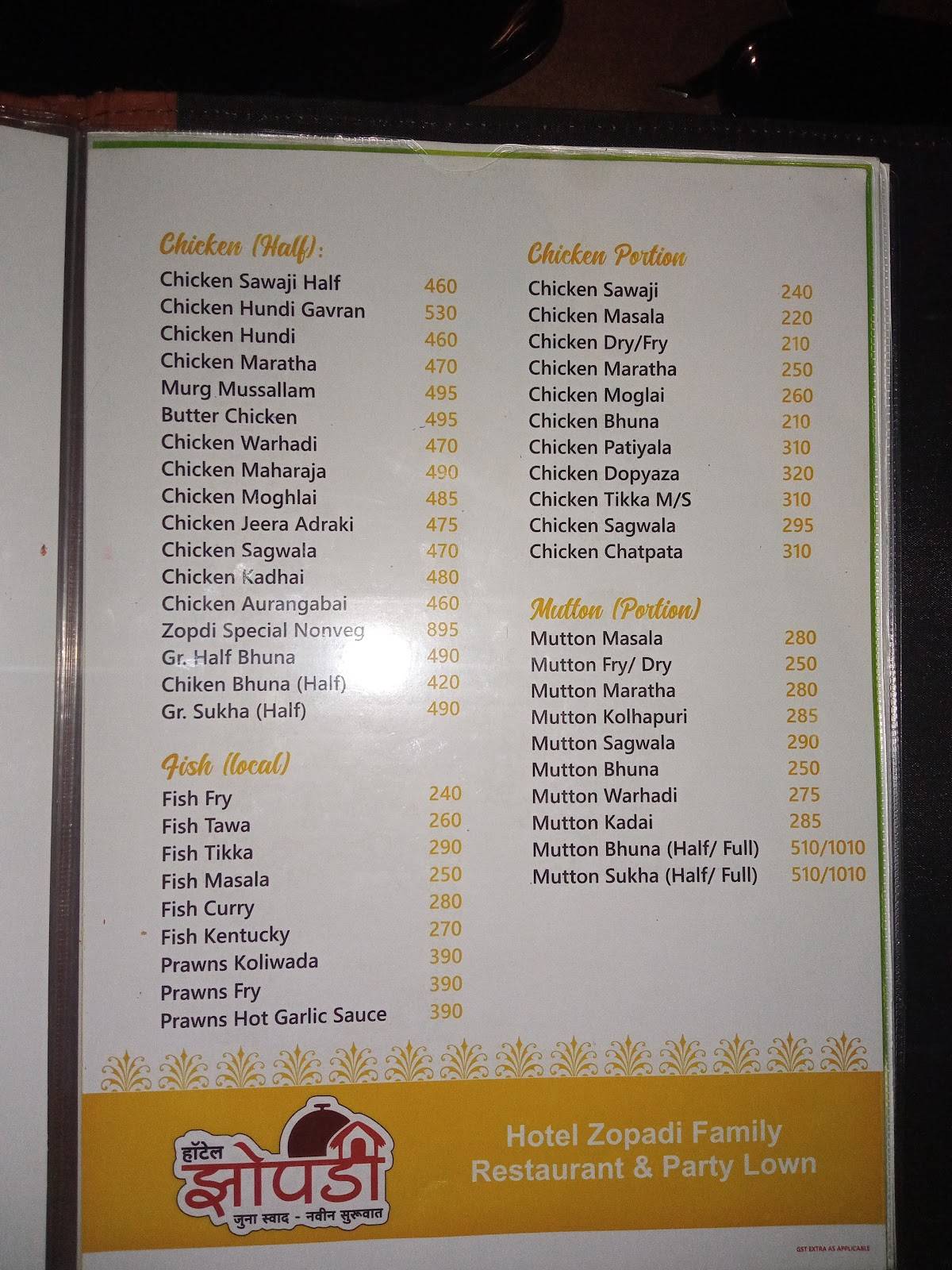 Hotel Zopadi- Veg & Nonveg Restaurant in Aurangabad menu