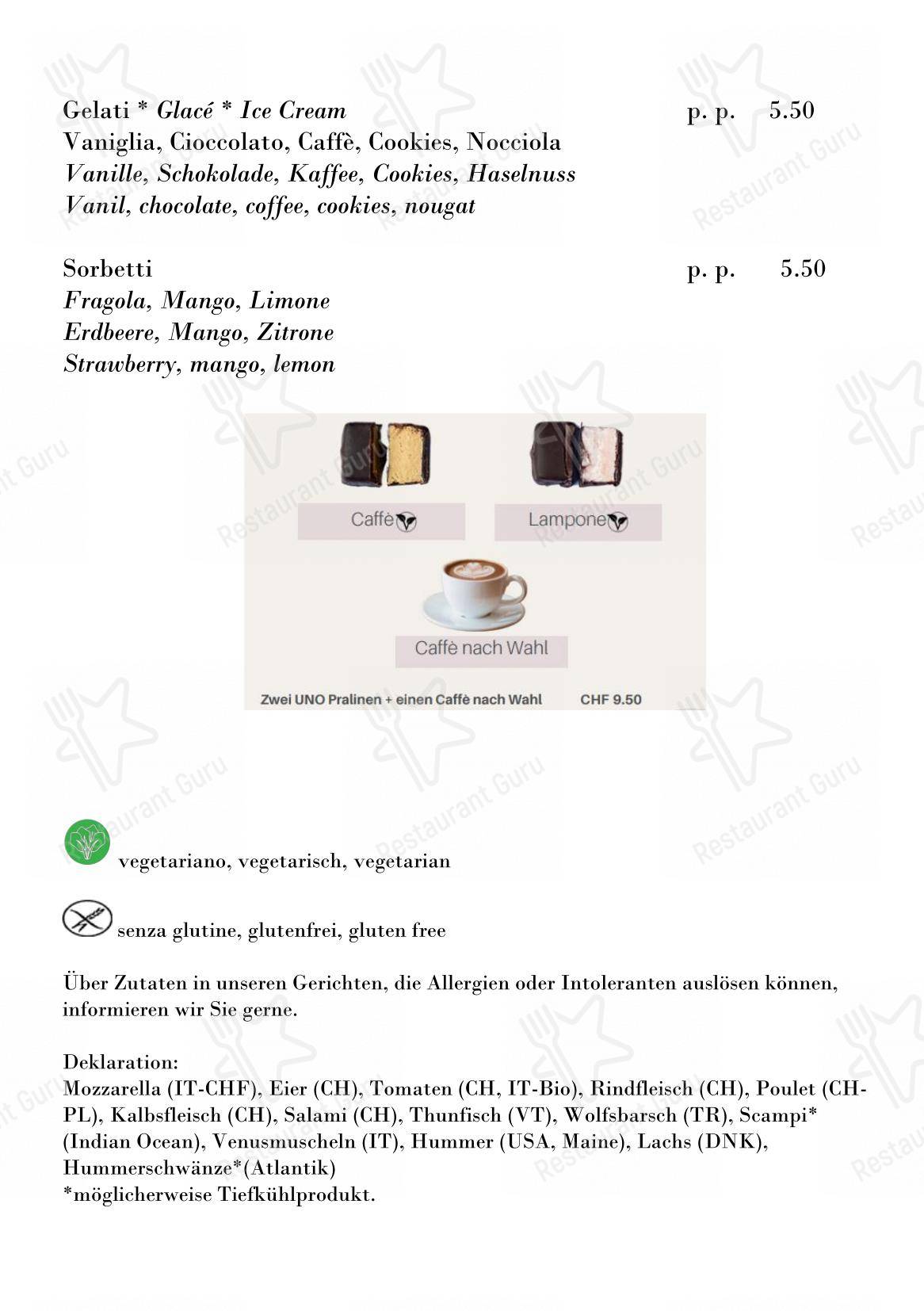 Menu pour Hummerbar dans Zürich