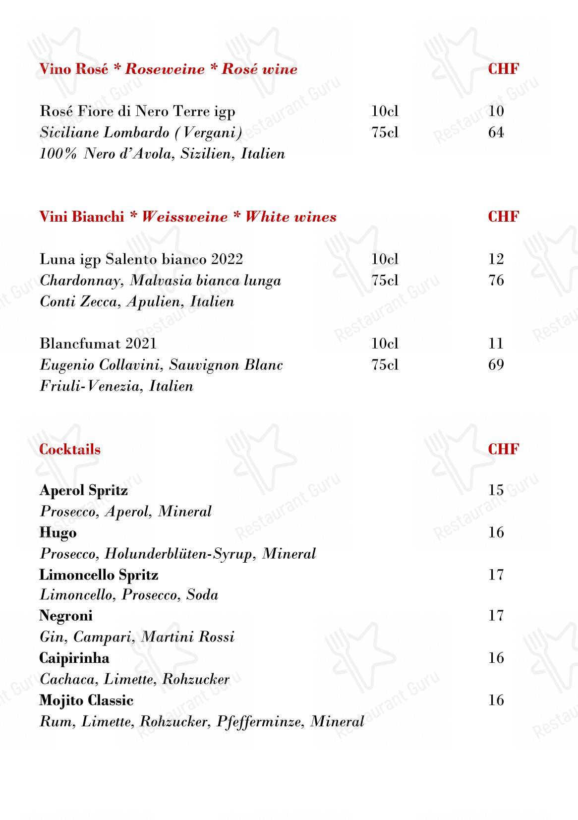 Menu pour Hummerbar pub et bar