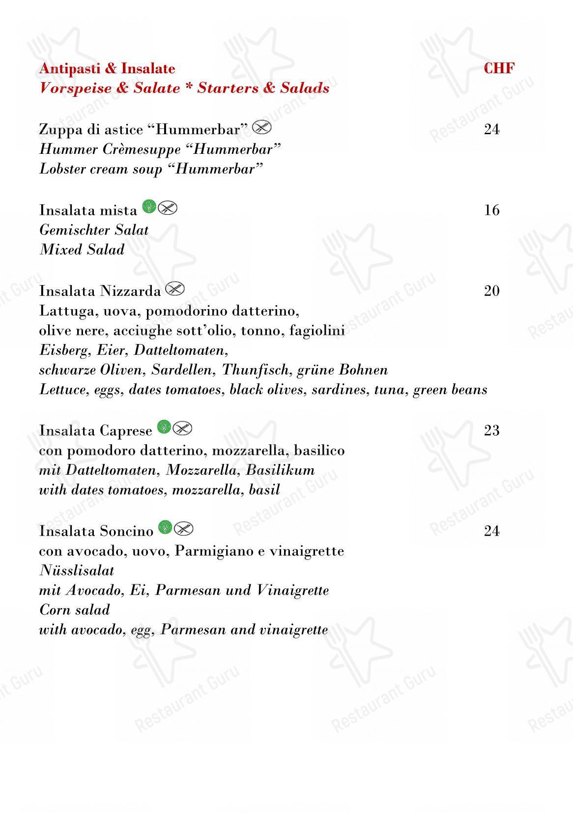 Menu pour Hummerbar pub et bar