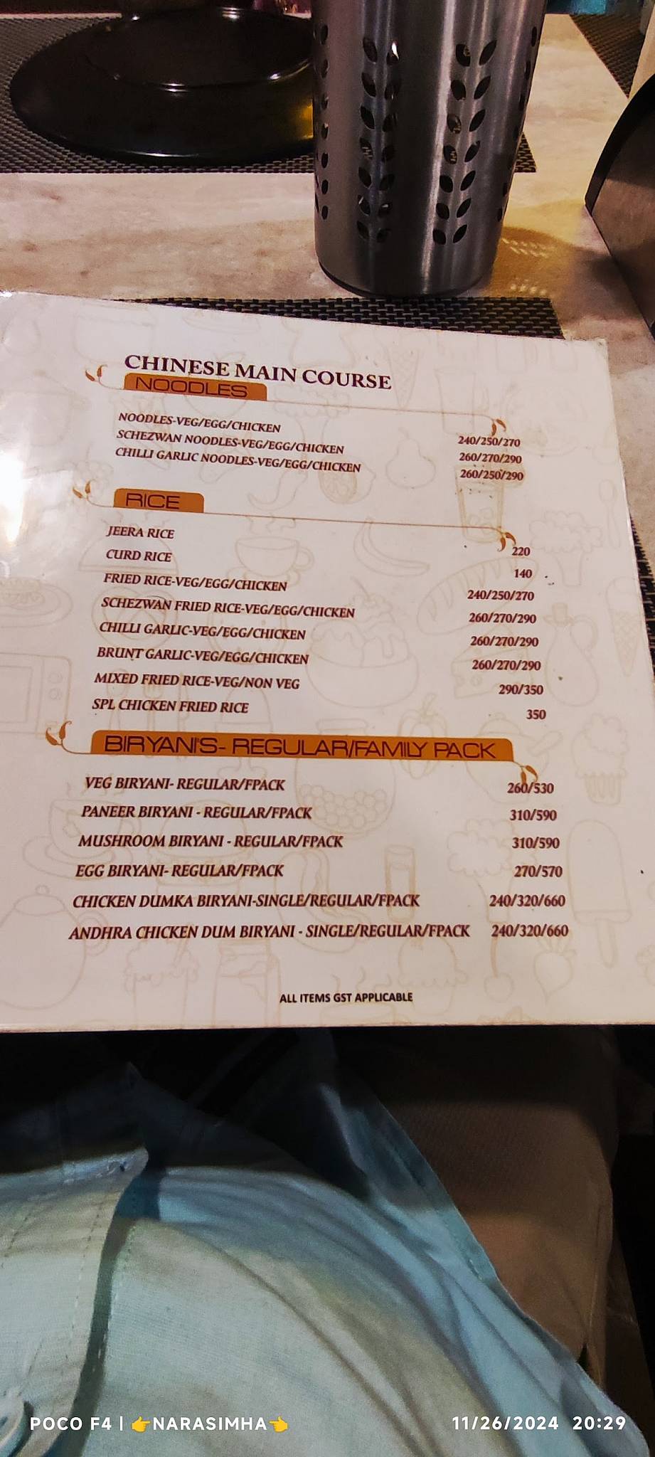 Hyderabad Chefs menu