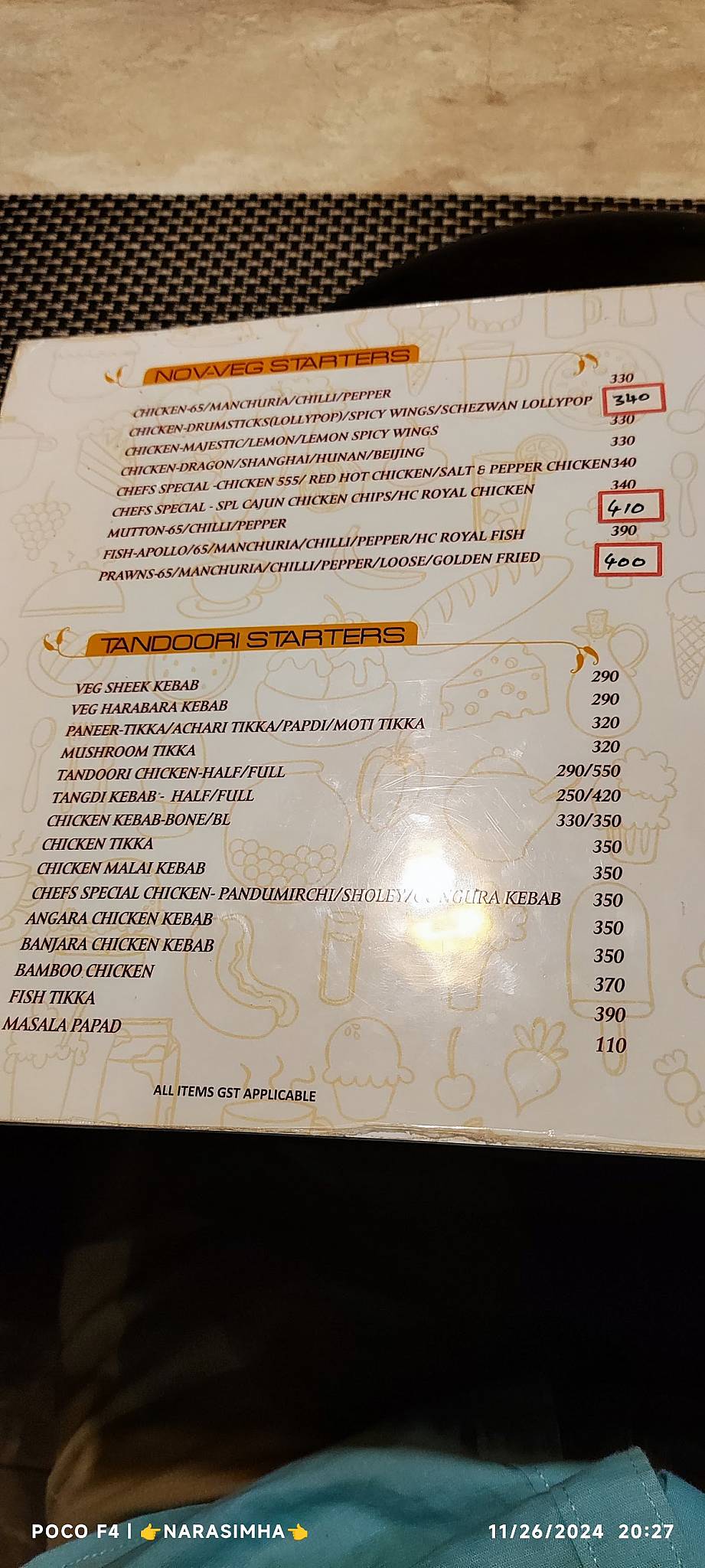 Hyderabad Chefs menu