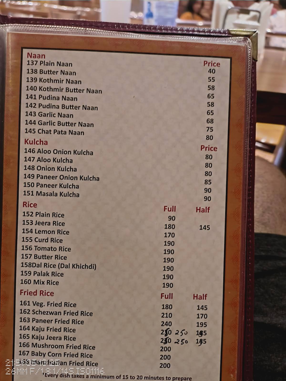 Rajasthan Dhaba menu