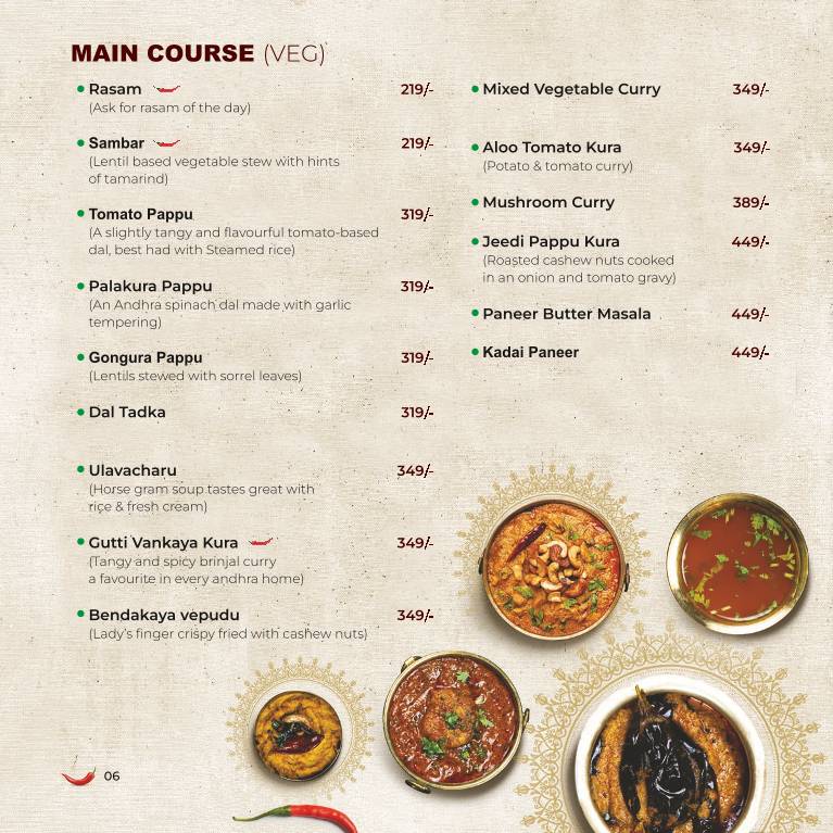 Rayalaseema Ruchulu menu