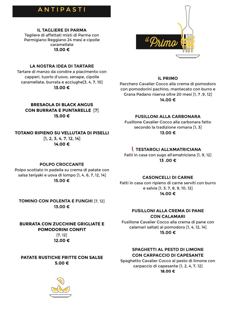 Menu di IL PRIMO RISTORANTE 
