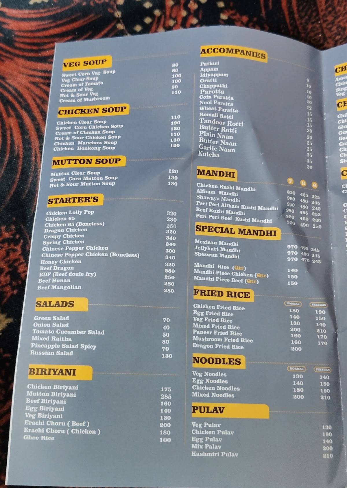 IRANI Restaurant & Events Peroorkada menu