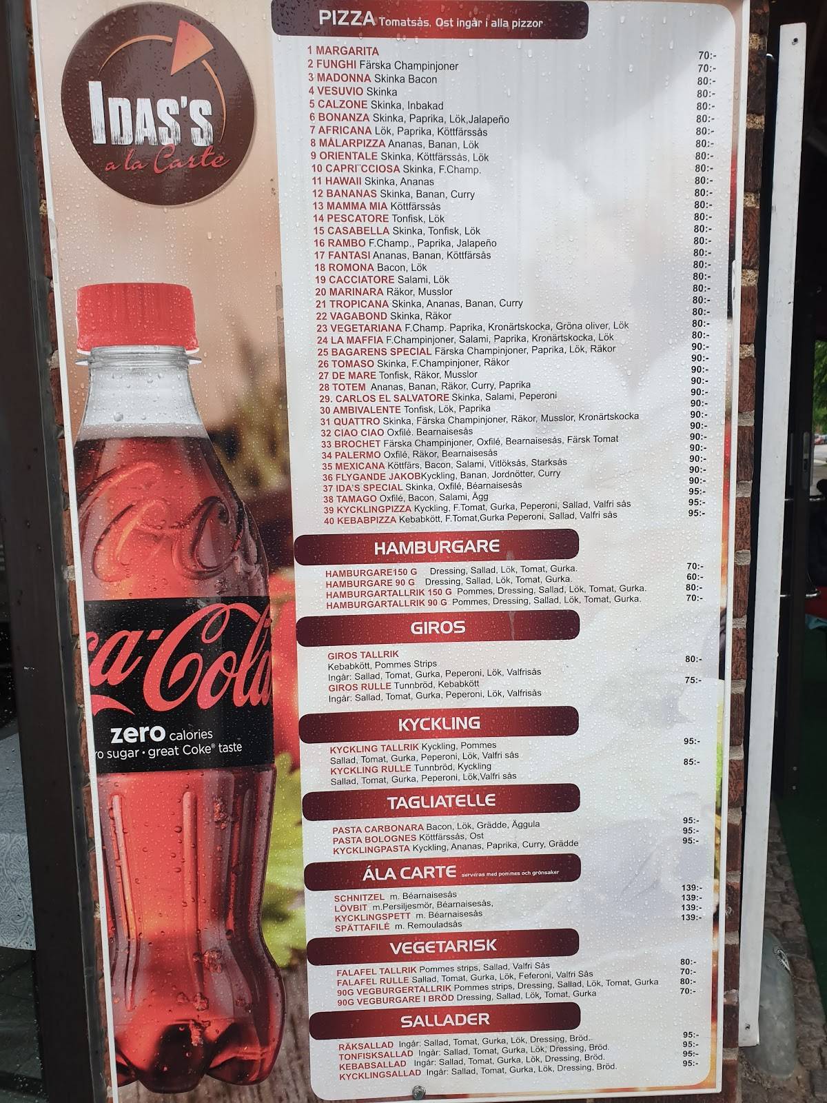 Menu at Idas restaurant, Halmstad