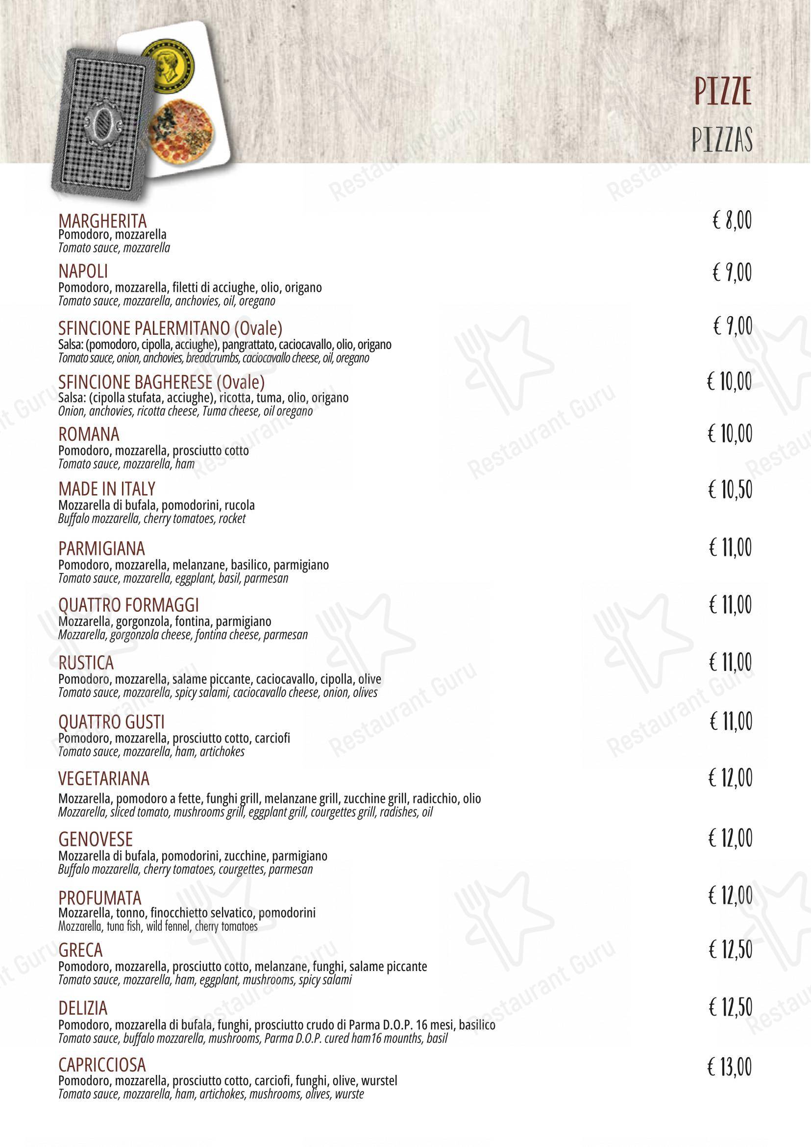 Menu per Il Baro in Palermo