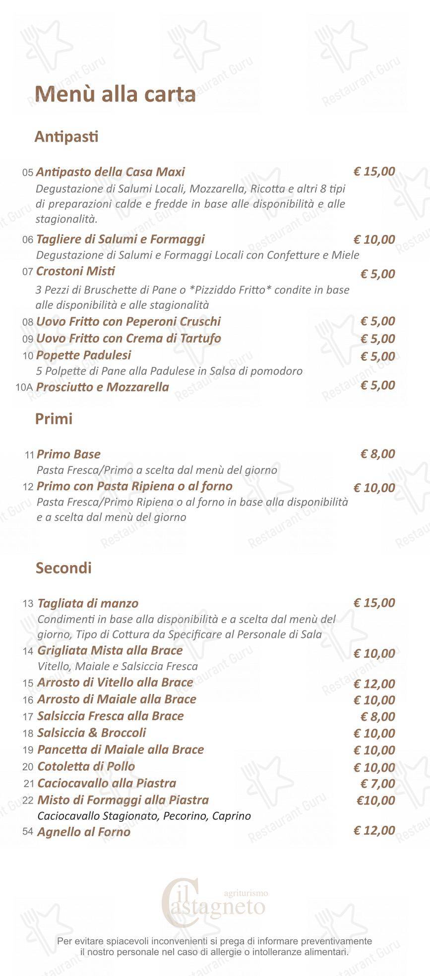 Menu di Agriturismo Il Castagneto - Padula - Menu