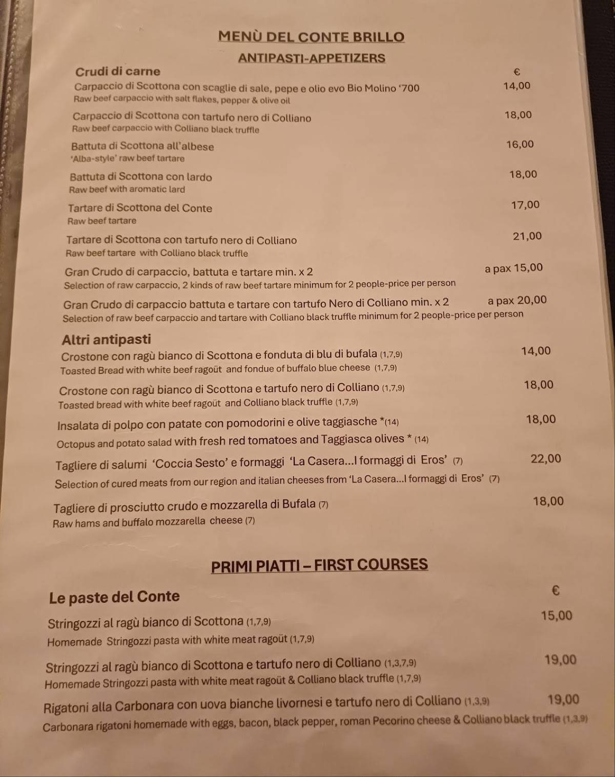 Menu di Il Conte Brillo Pantheon 