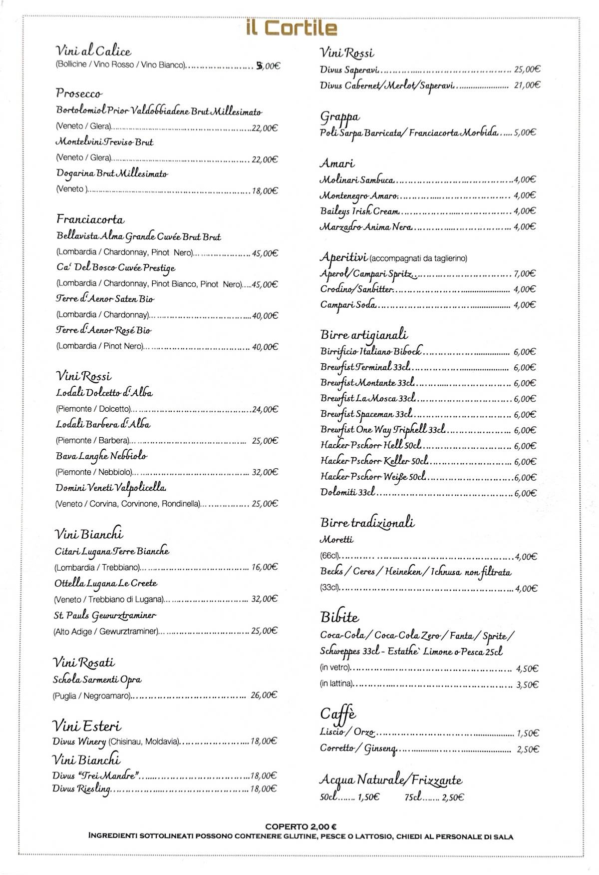 Menu di Il Cortile - Ristorante e Pizzeria 