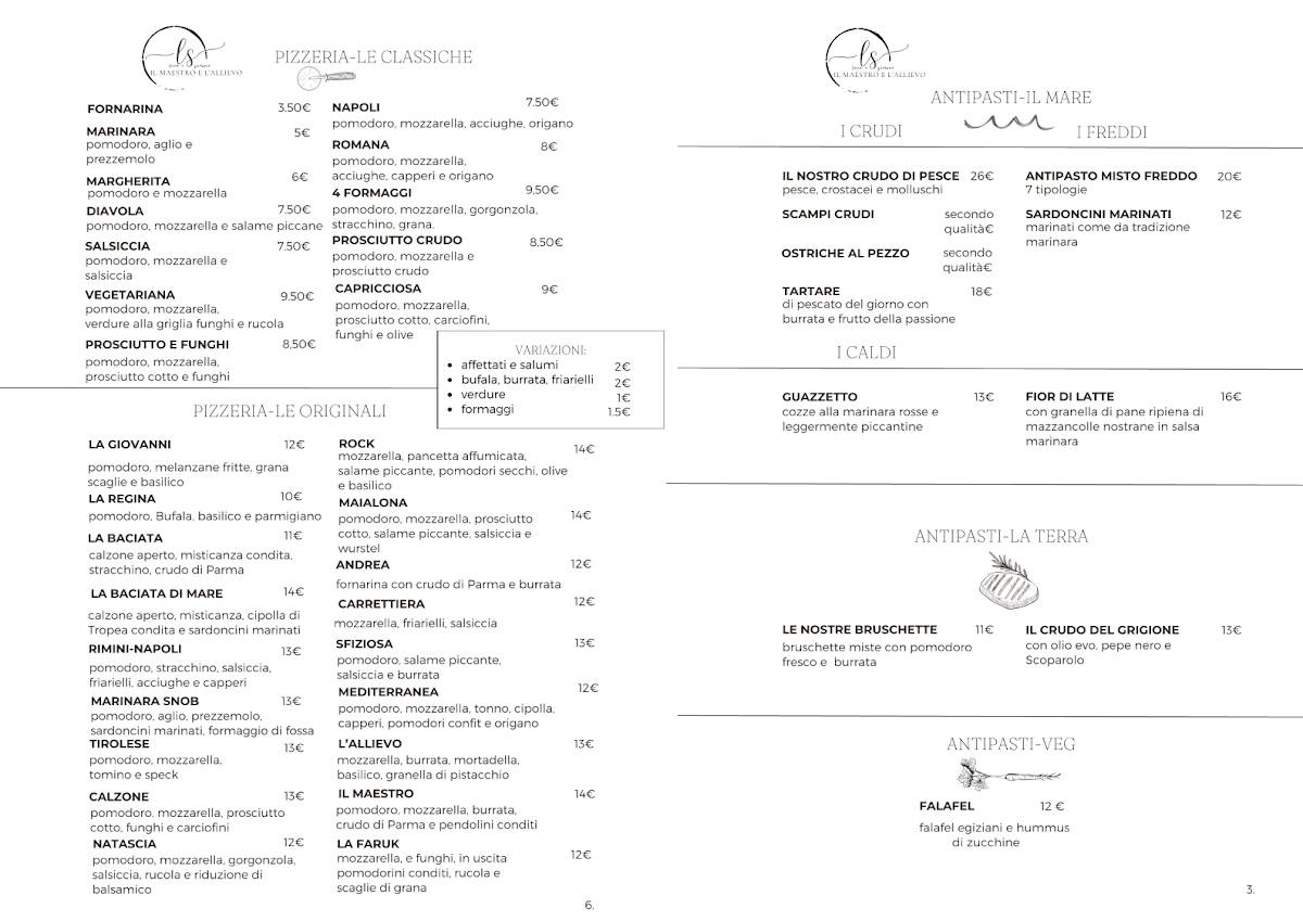 Menu di Il Maestro e l'Allievo 