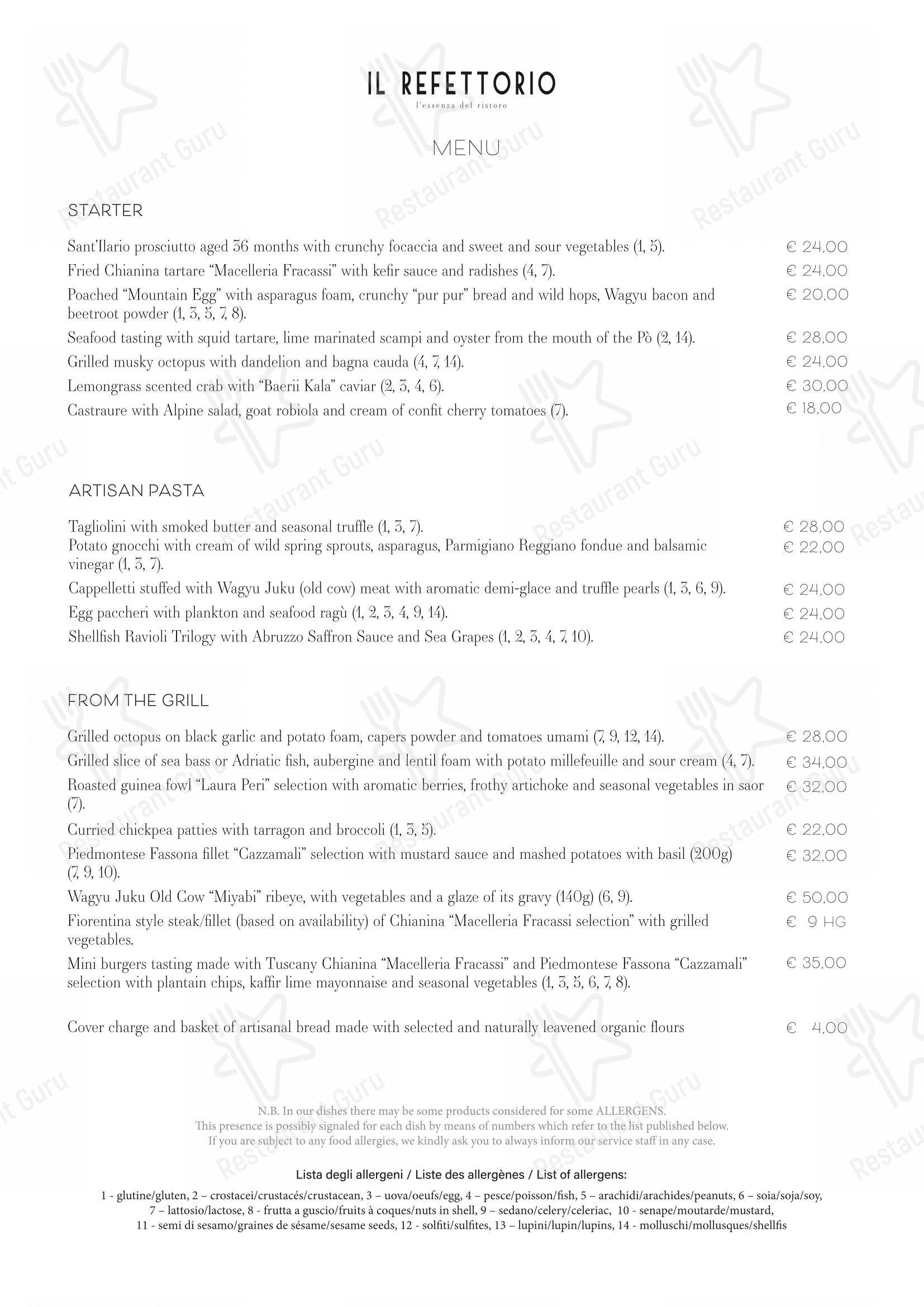 Menu bar per Il Refettorio in Venezia