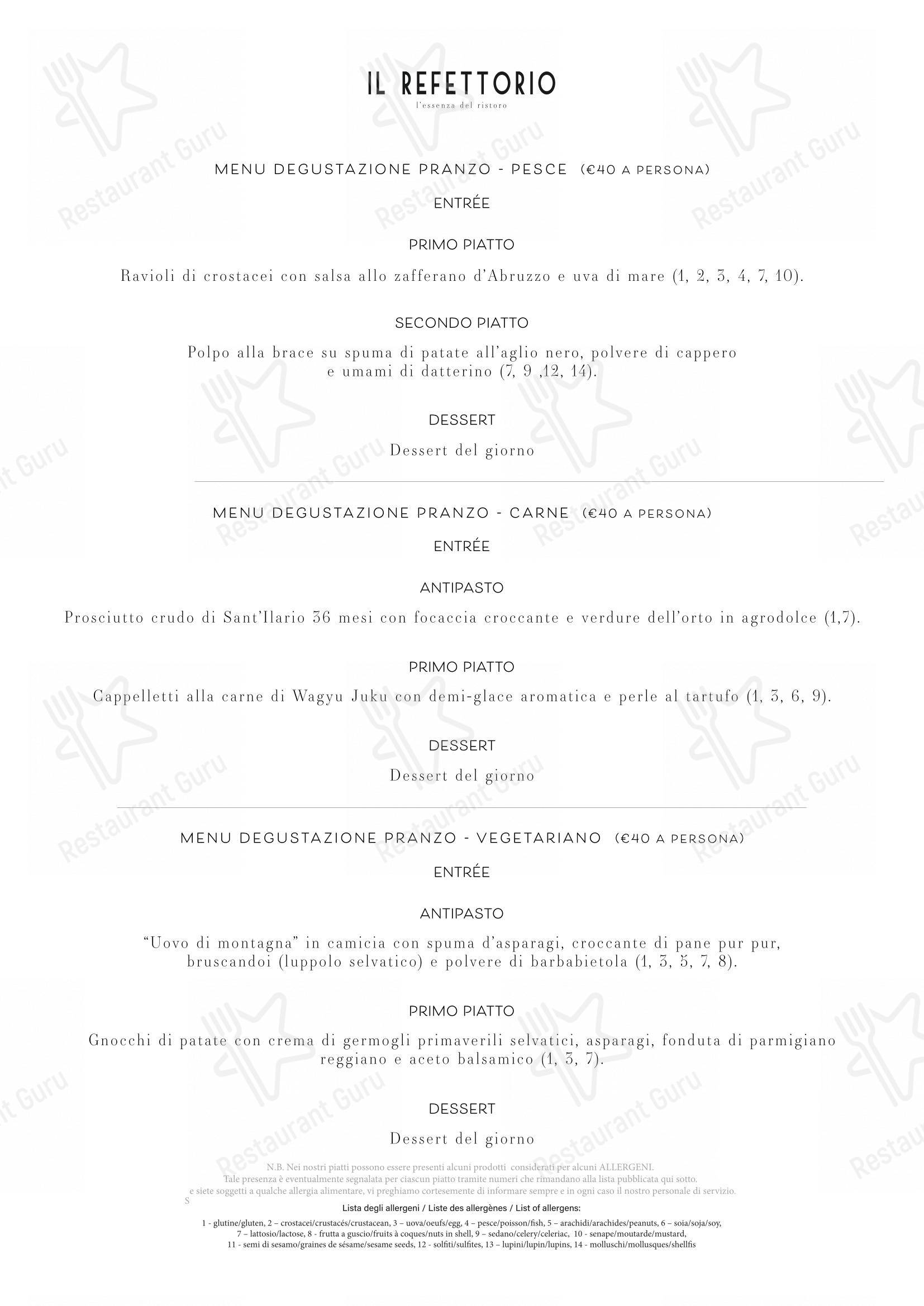 菜单 per Il Refettorio ristorante