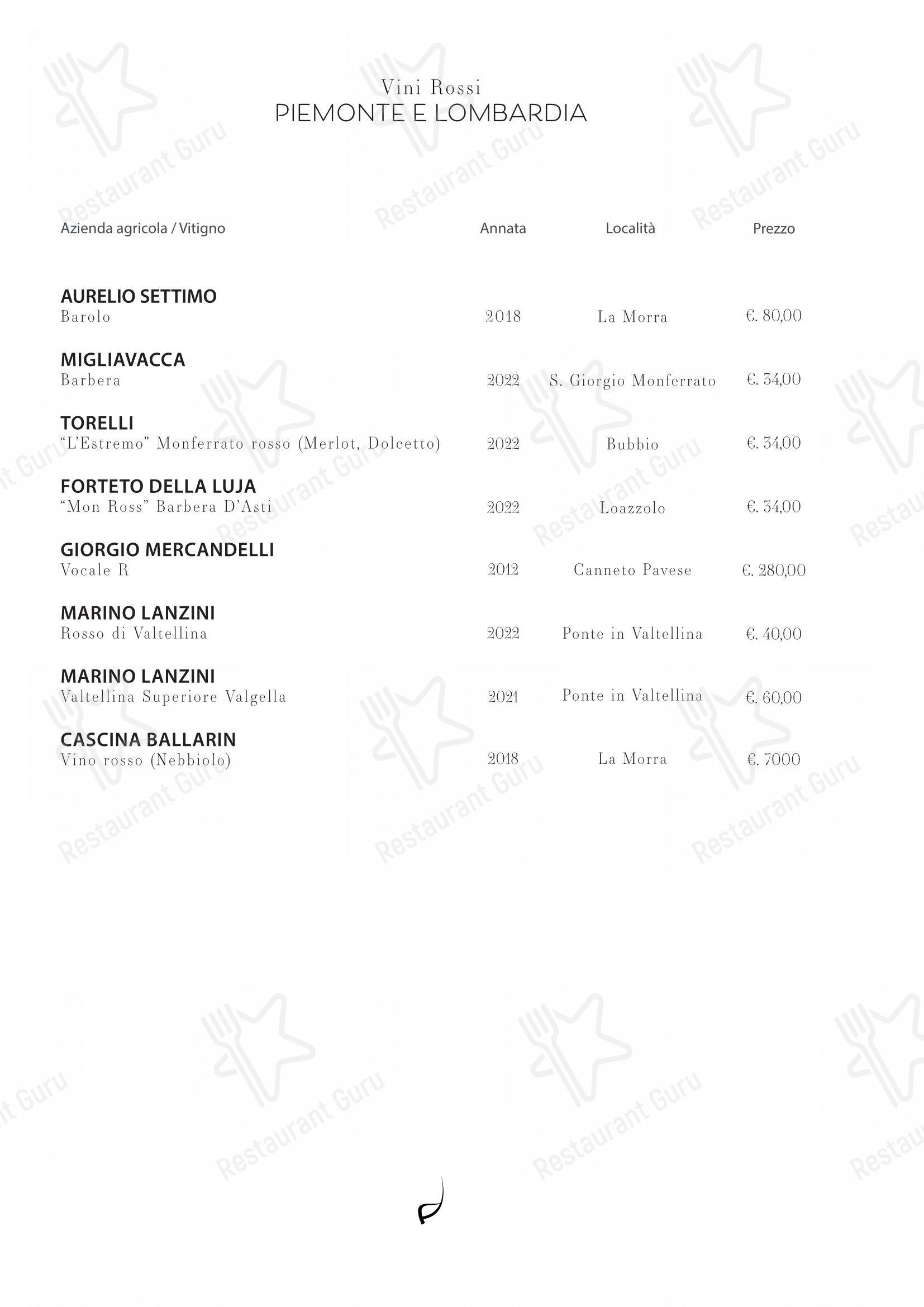 Menu di Il Refettorio - Коктейльная карта