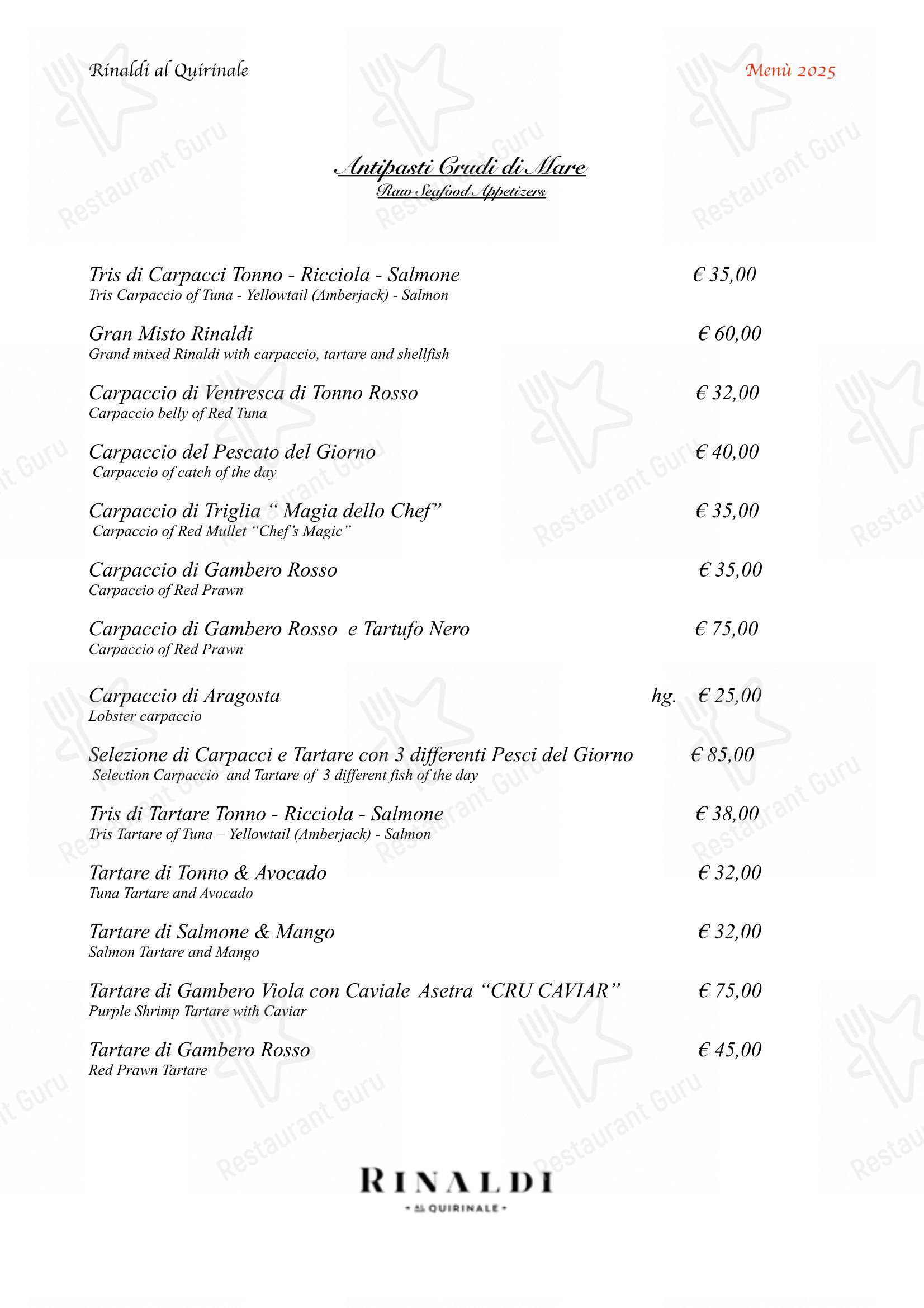 Menu per Il Ristorante Rinaldi Al Quirinale ristorante