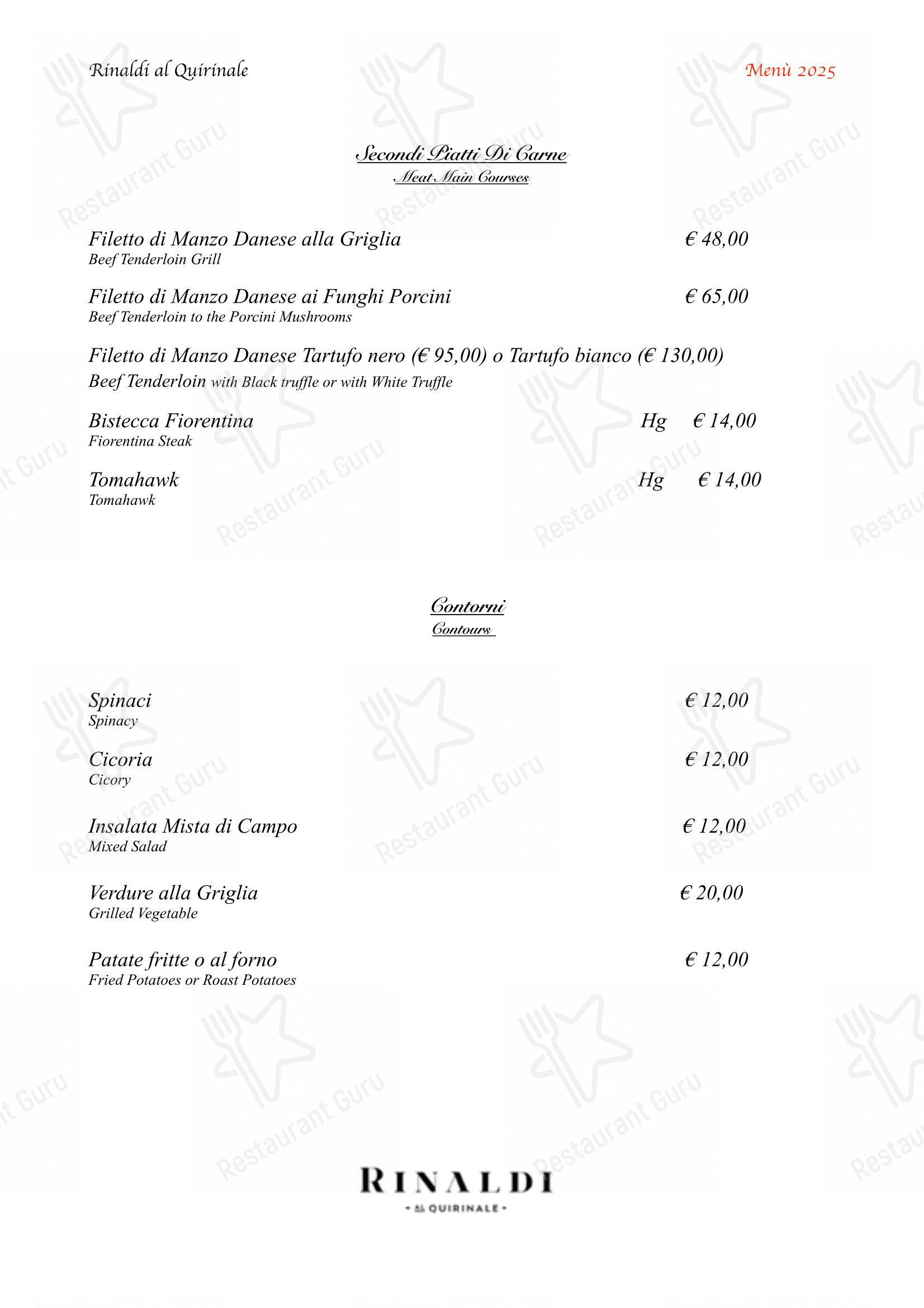 Il Ristorante Rinaldi Al Quirinale in Roma - Menu
