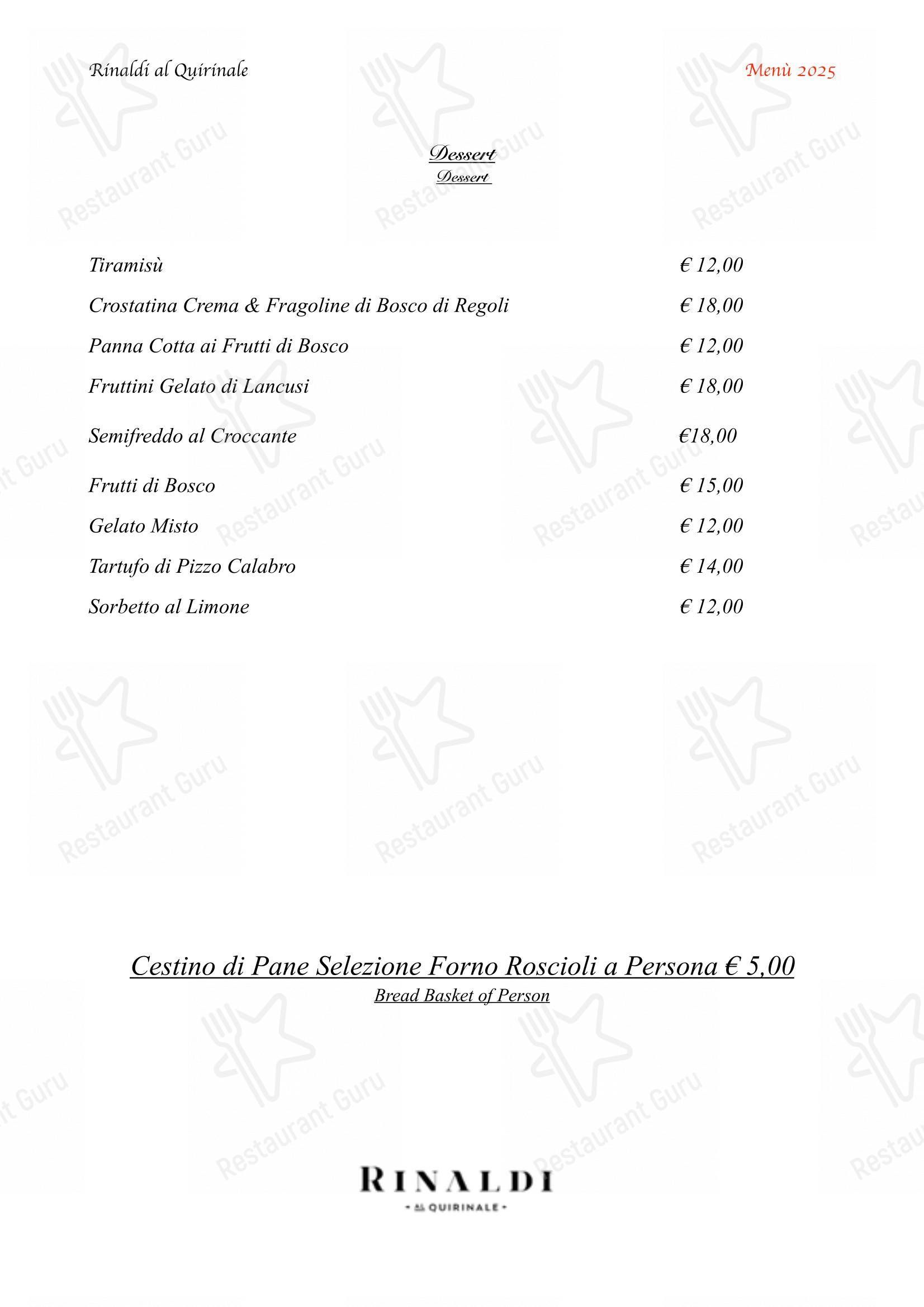 Il Ristorante Rinaldi Al Quirinale in Roma - Menu