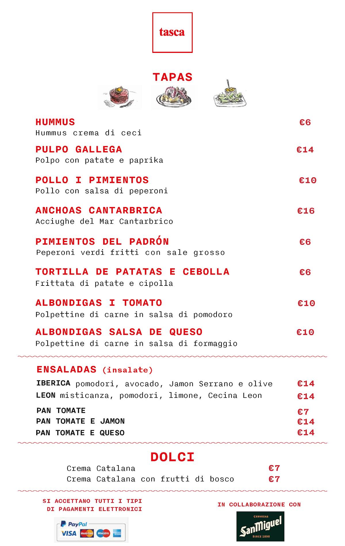 Menu di Il Tasca Milano 