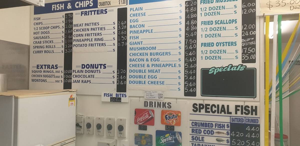 Menu at Ilam Fish Supply restaurant, Christchurch