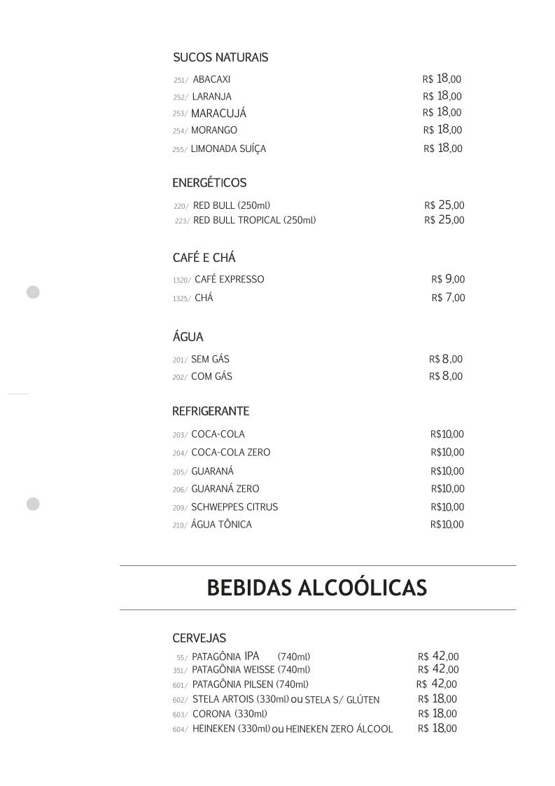 Restaurante Mirador cardápio