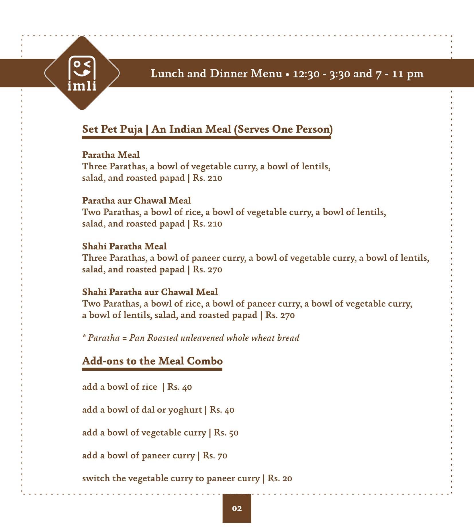 Imli Cafe & Restaurant menu