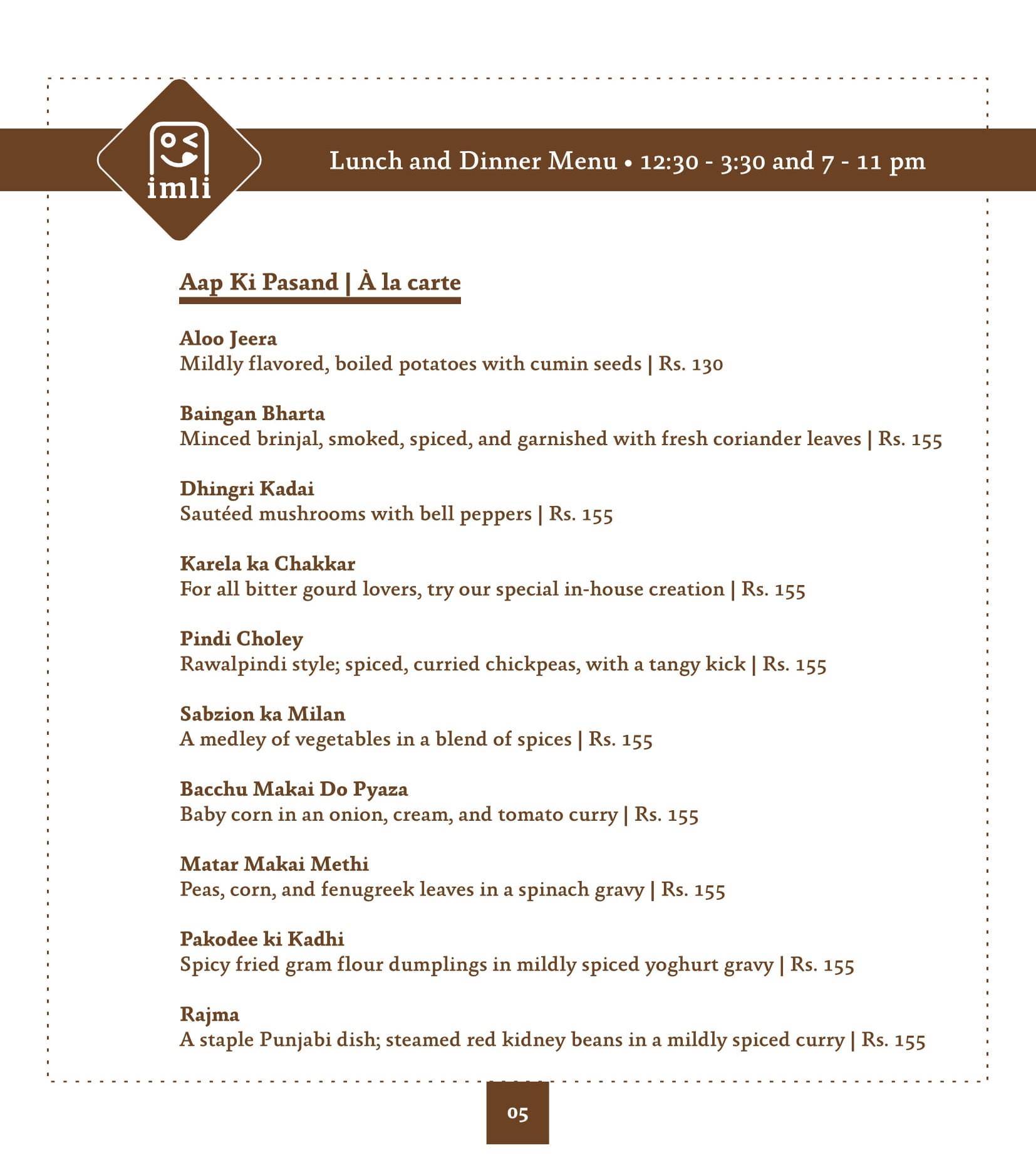 Imli Cafe & Restaurant menu